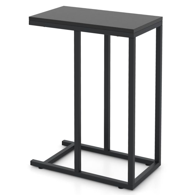 C formas sānu galdiņš dīvānam un gultai, dīvāna sānu galdiņš, 64 cm, metāla rāmis, TV paplāte, rustikāls ozols, melns