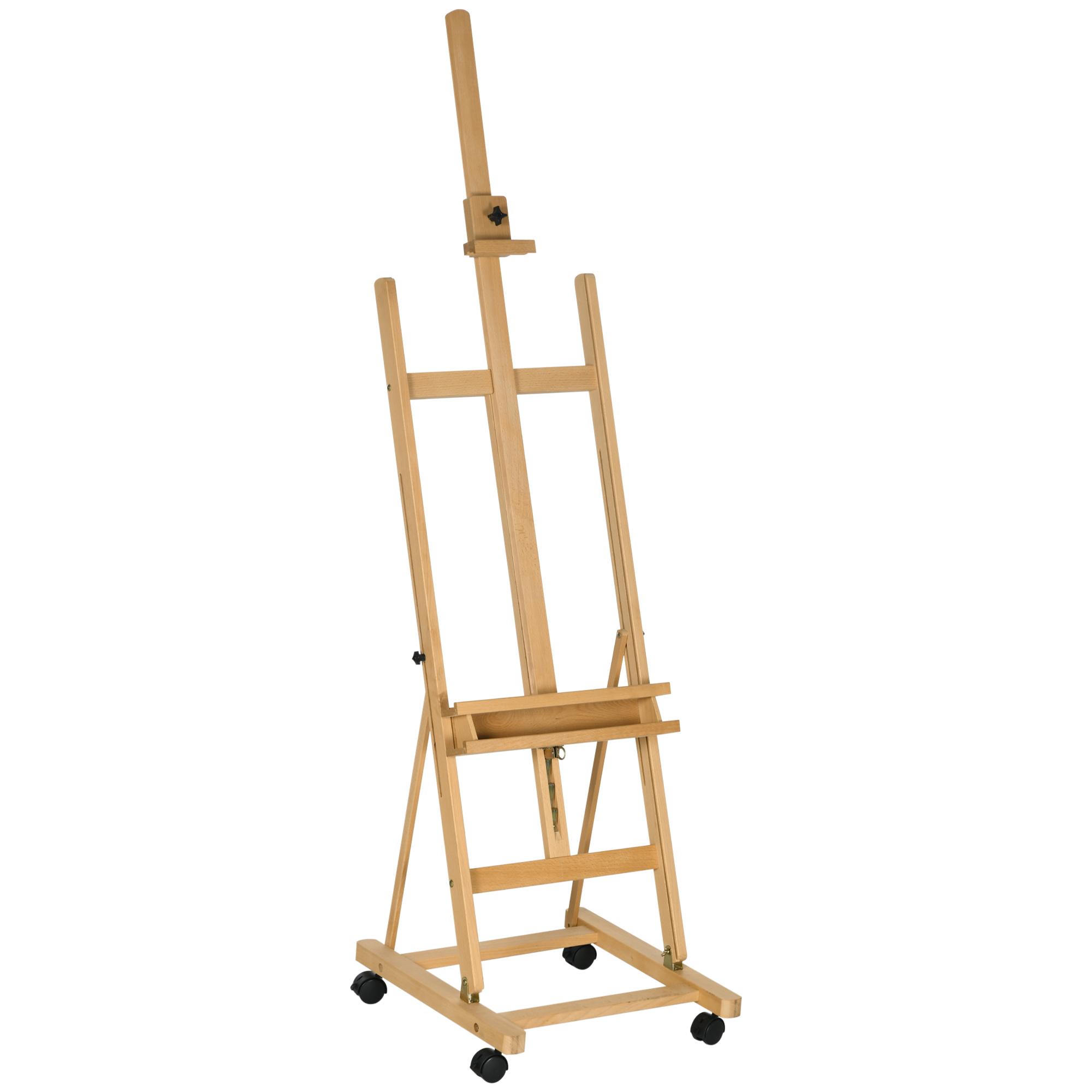Molberts, mākslinieka molberts, regulējams augstums, 4 riteņi, dabīgs + melns