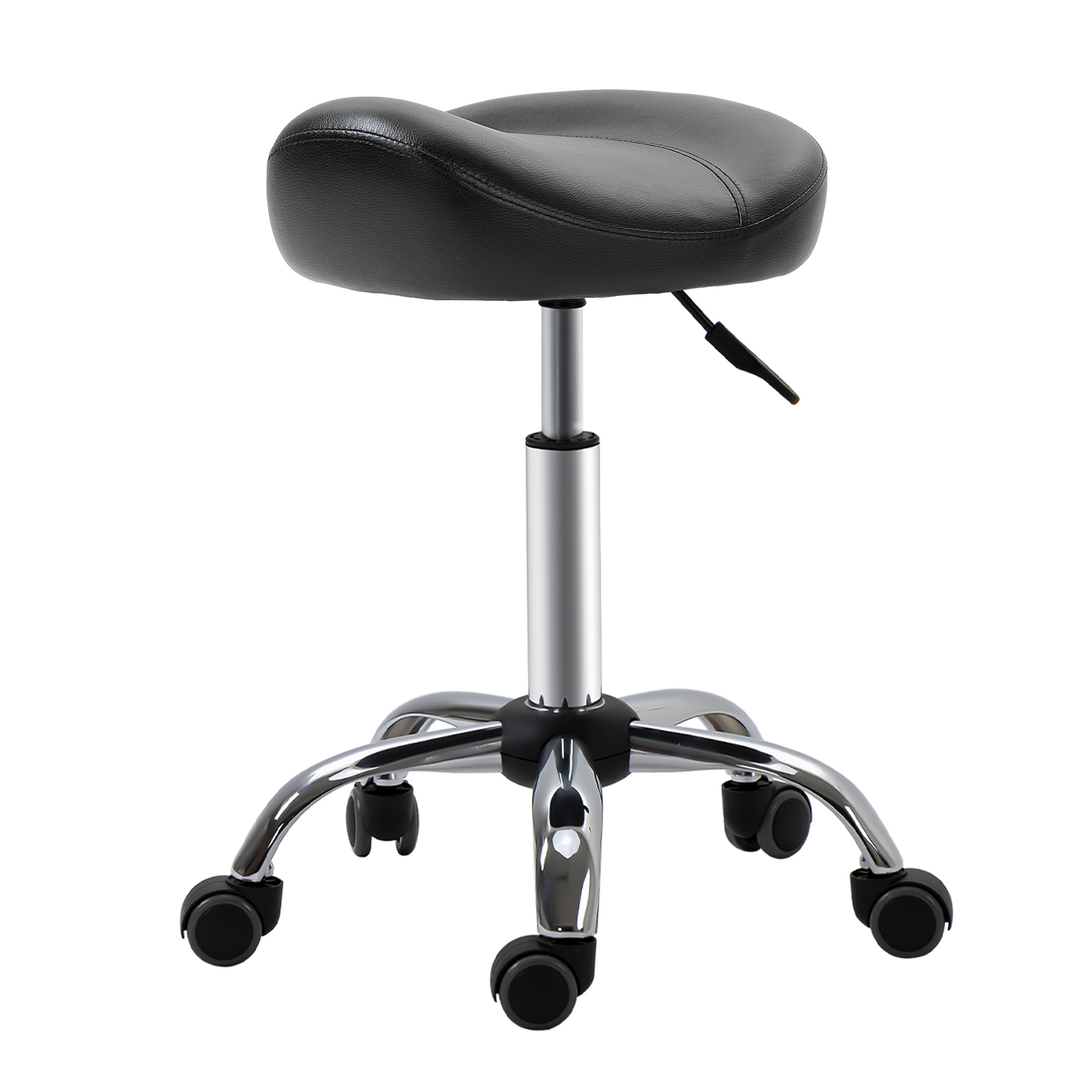 Salona krēsls ar seglu sēdekli, regulējams augstums, mākslīgā āda, 48x48x54-69cm, melns