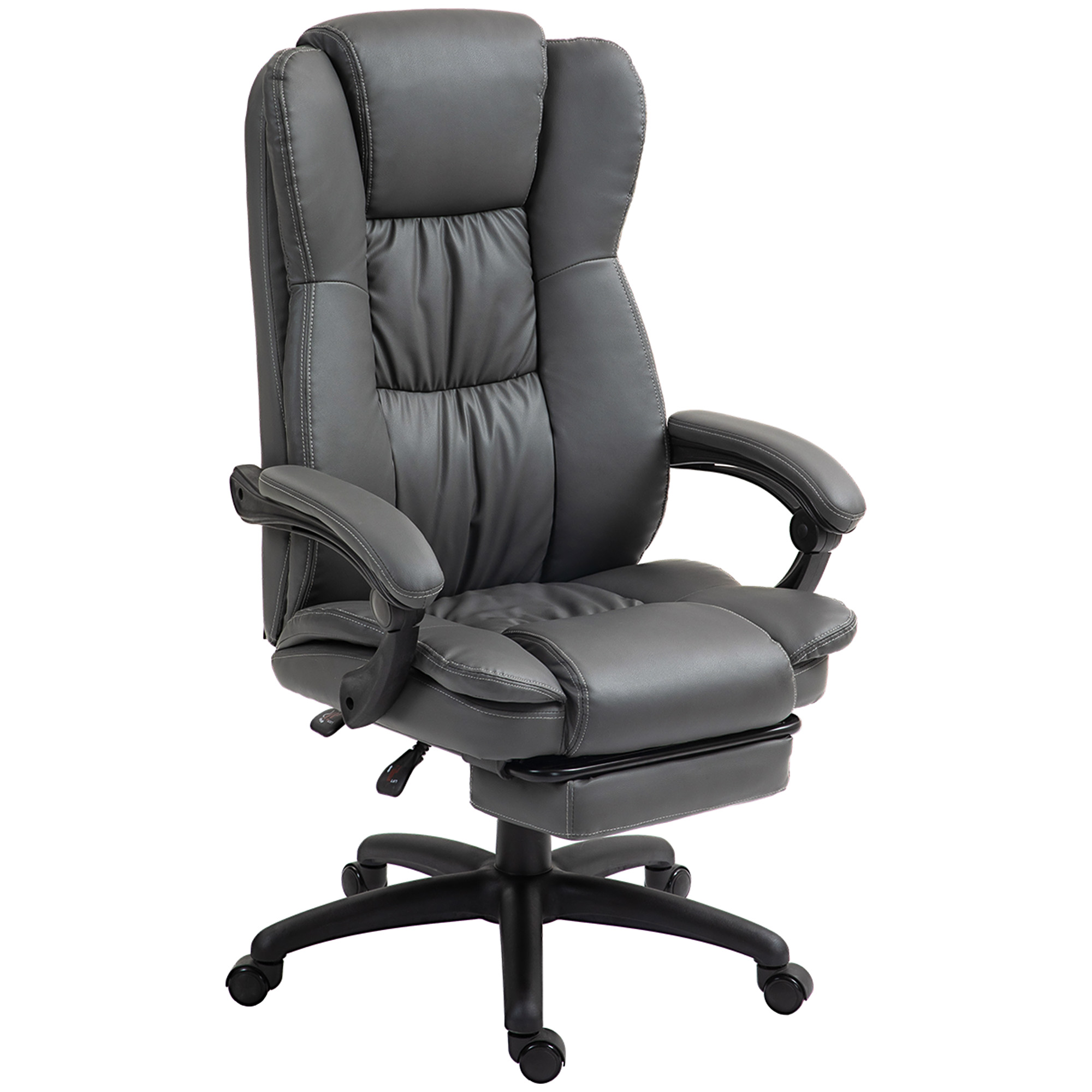 Regulējams grozāmais krēsls ar kāju balstu, galvas balstu, masāžas funkciju, mākslīgā āda, 68,5x68,5x113-121cm, tumši pelēks