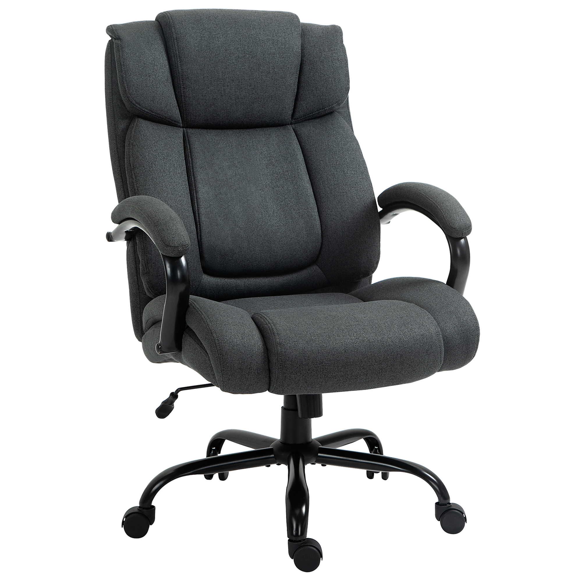 Biroja krēsls, ergonomisks rakstāmgalda krēsls, grozāms krēsls ar polsterētiem roku balstiem, celtspēja līdz 220 kg, pelēks