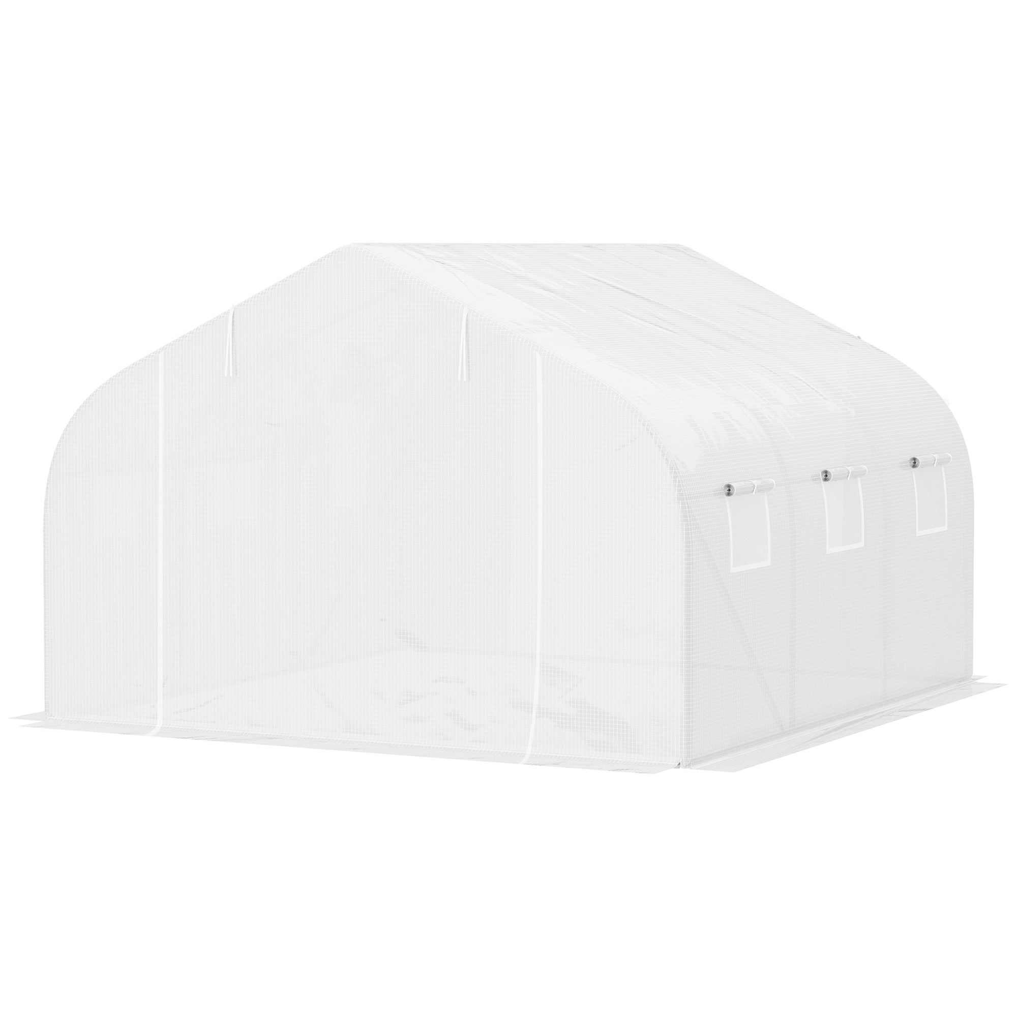 Tuneļa siltumnīca, 6 sarullējami logi, durvis ar rāvējslēdzēju, plīstizturīga plēve, metāla rāmis, 3,5 x 3 x 2 m, balta