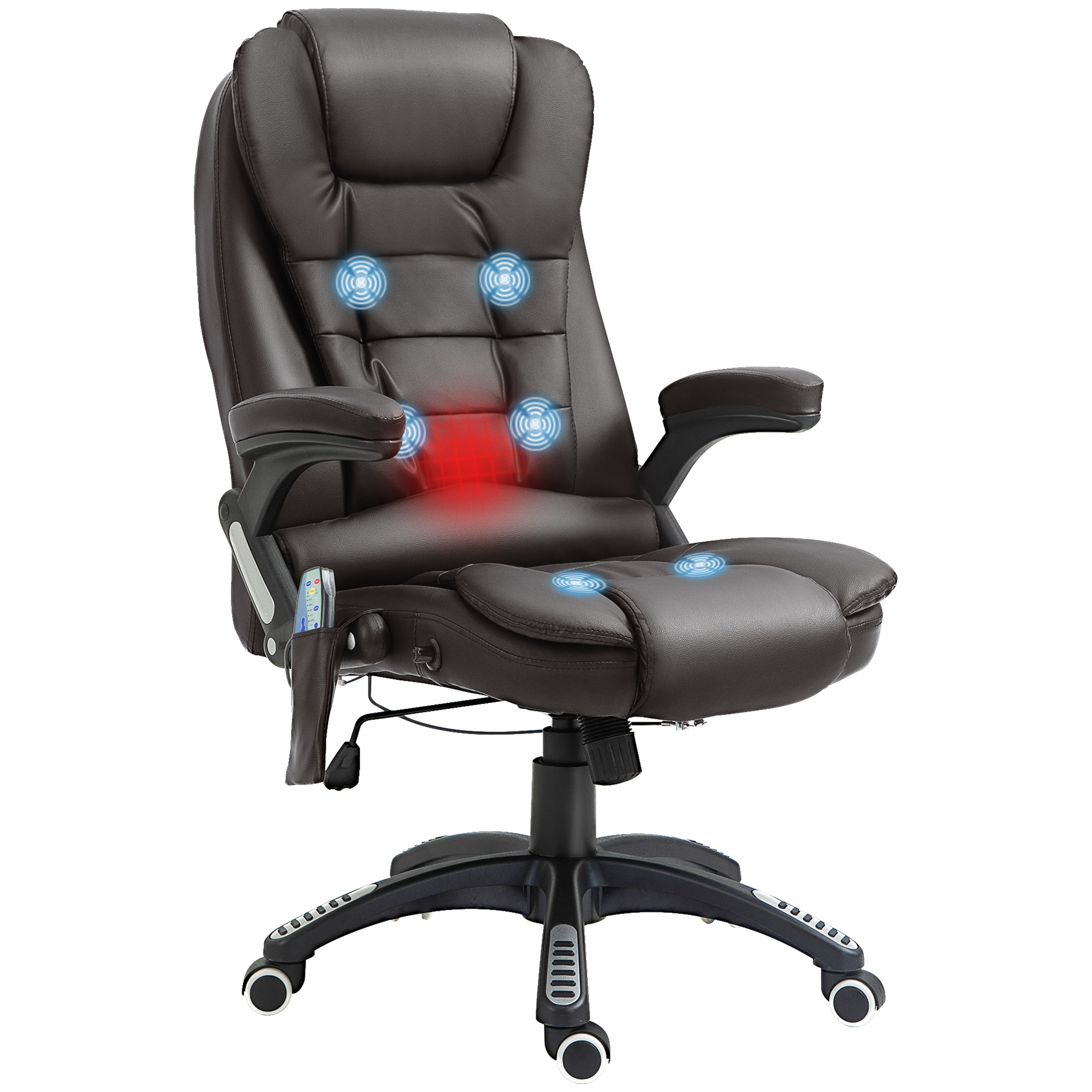Biroja krēsls ar masāžas funkciju, ergonomisks vadītāja krēsls ar apkures funkciju, atgāšanas funkcija, šūpošanās funkcija, regulējams augstums, 360° grozāms rakstāmgalda krēsls, mākslīgā āda, brūns