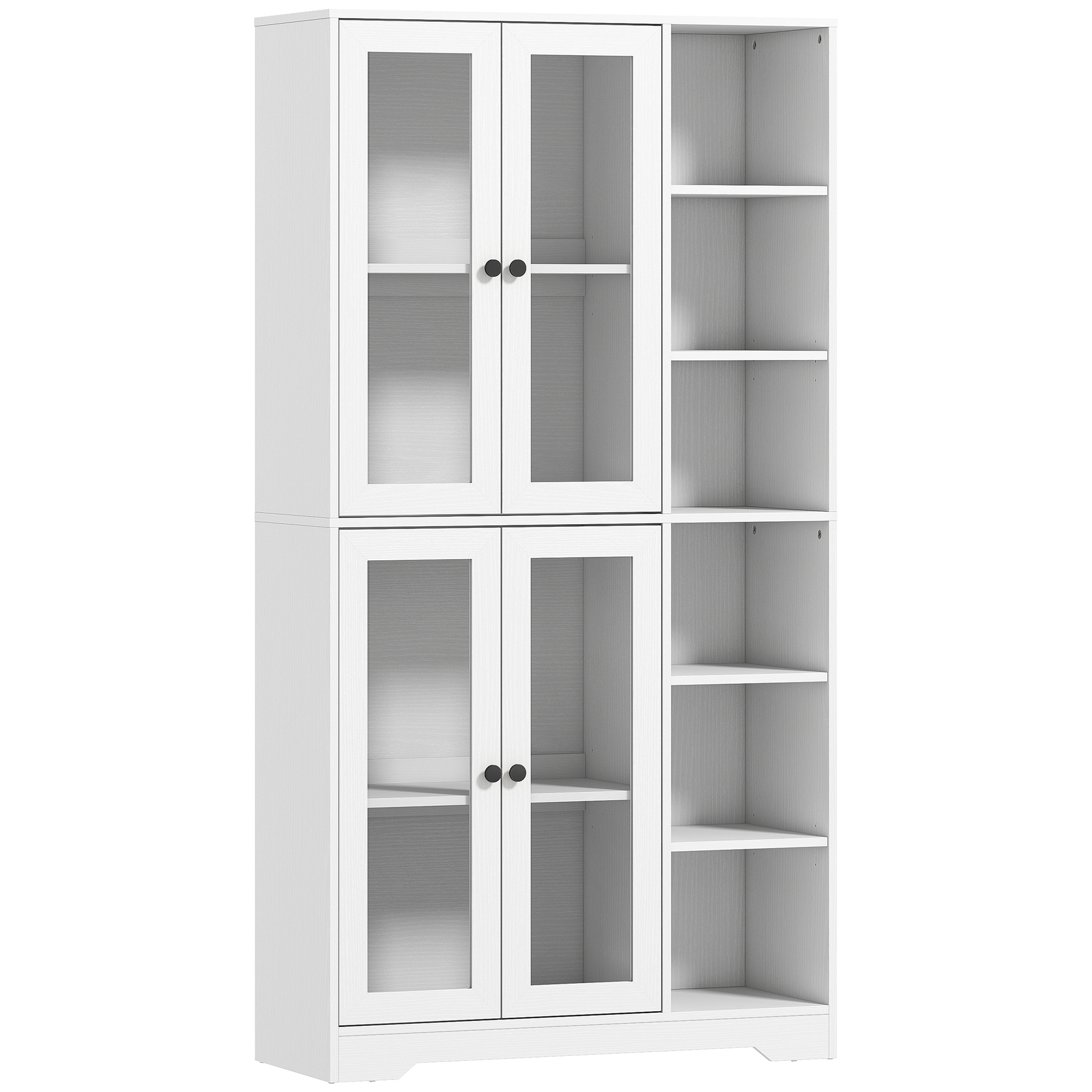 Virtuves skapītis ar stikla durvīm, plauktiem, atvērtu uzglabāšanas vietu, 172 cm augsts, MDF, balts