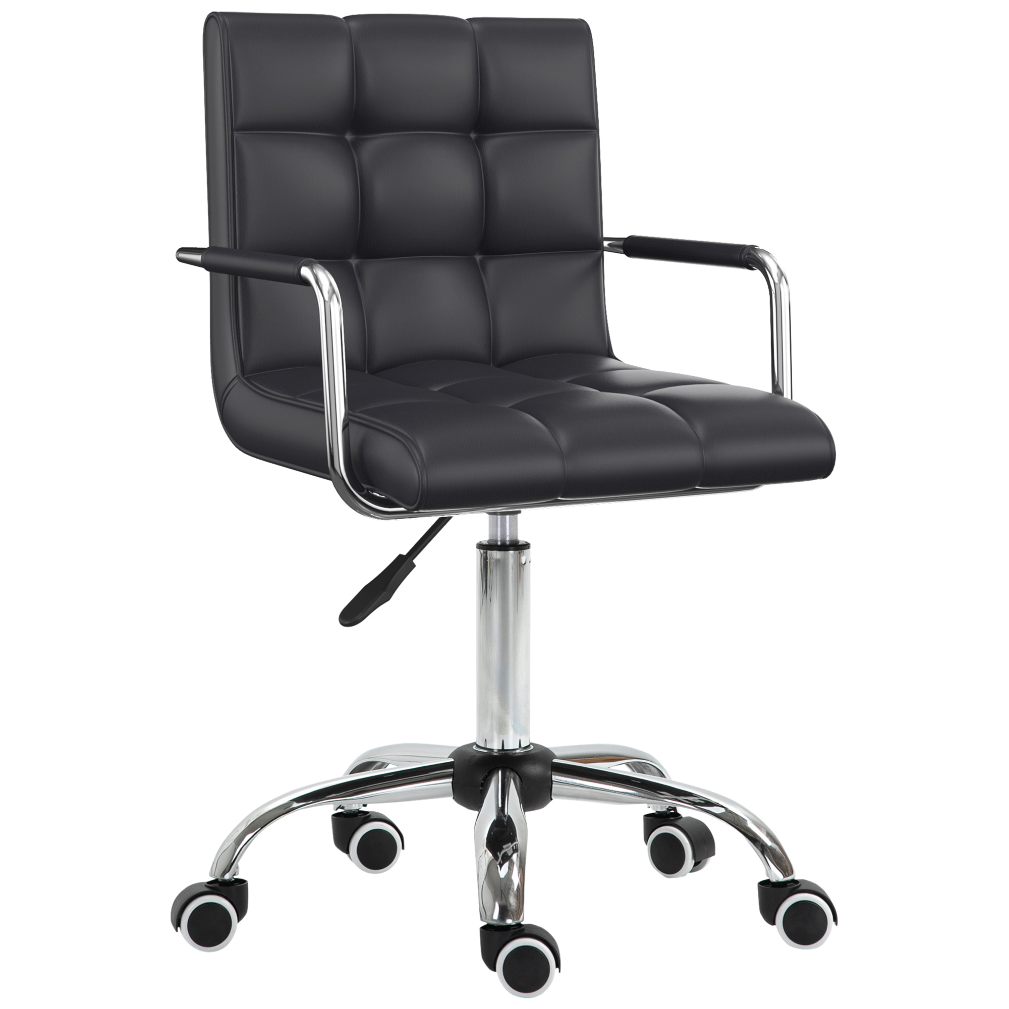 Retro stila biroja krēsls, regulējams augstums, 5 ritentiņi, 52,5 cm x 54 cm x 99 cm, melns