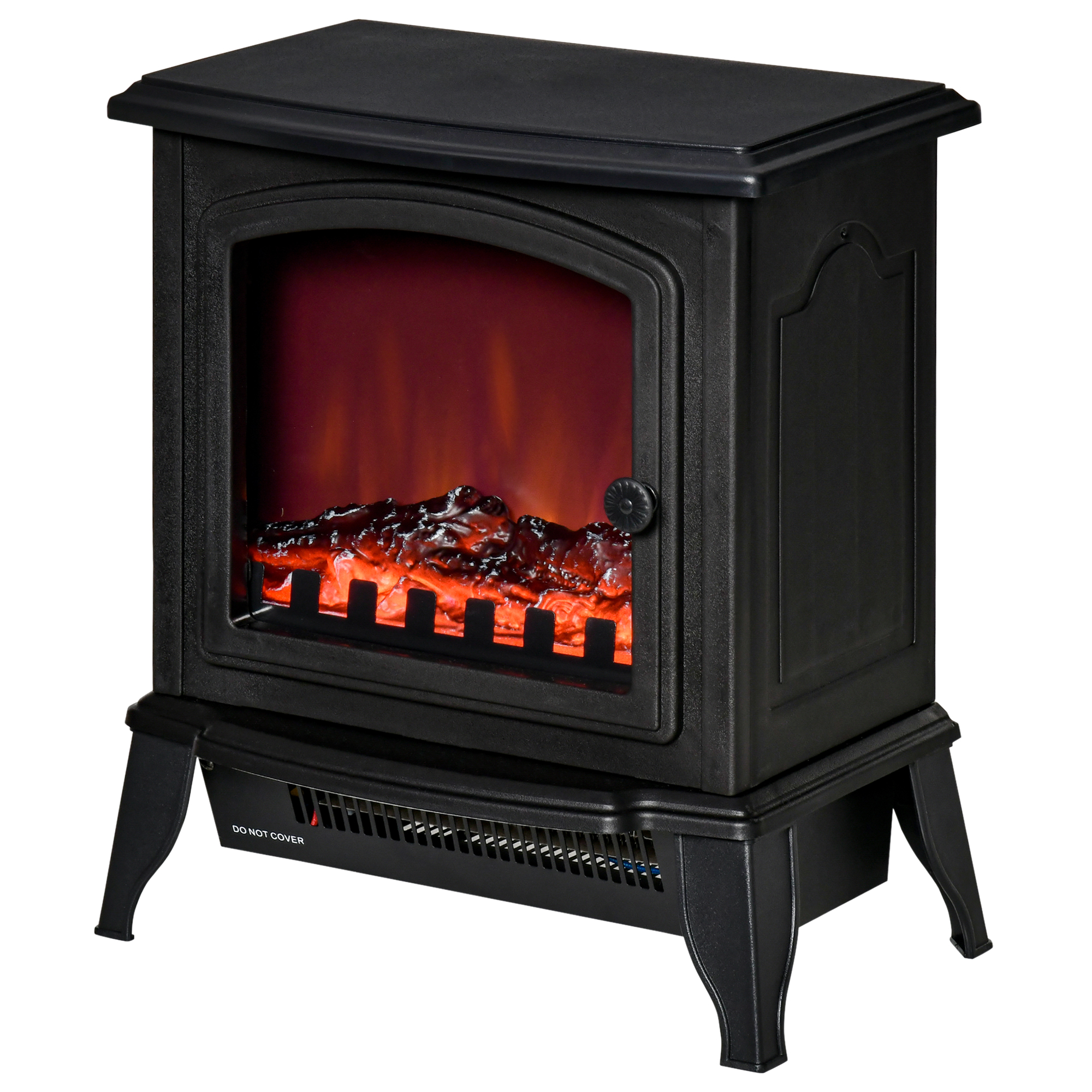 Brīvstāvošs elektriskais kamīns, liesmas efekts, 2 sildīšanas režīmi 1000W/2000W, rūdīts stikls, melns, 36,5x24x45,5 cm