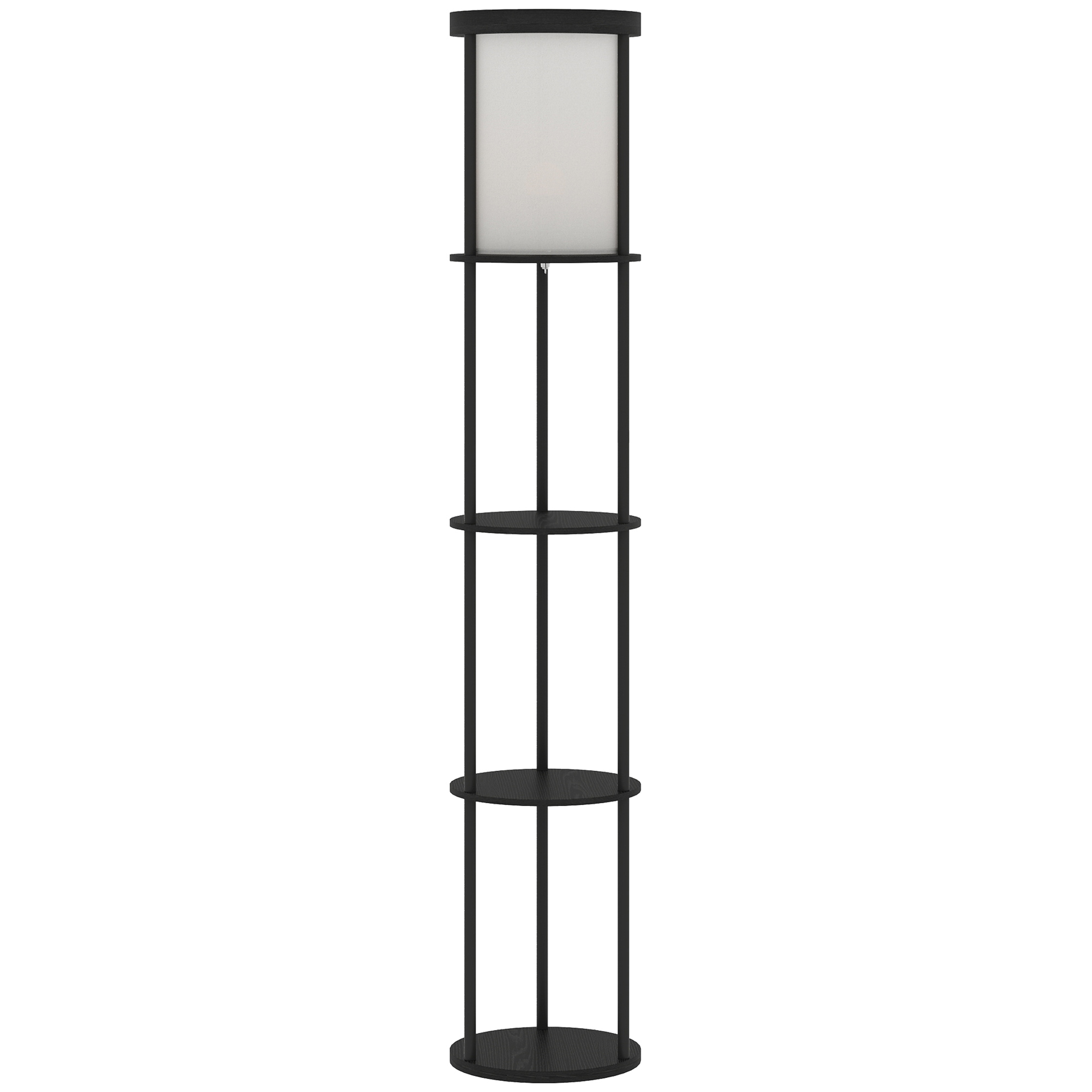 Grīdas lampa ar 3 plauktiem, apaļa dizaina, tālvadības pults, kājas slēdzis, regulējama gaismas temperatūra, viesistabai, melna