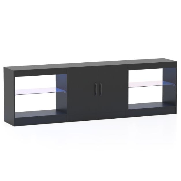 Modulārs TV statīvs 216 cm televizoriem, 3-in-1 izklaides centrs ar LED gaismām un regulējamiem stikla plauktiem, melna konsole