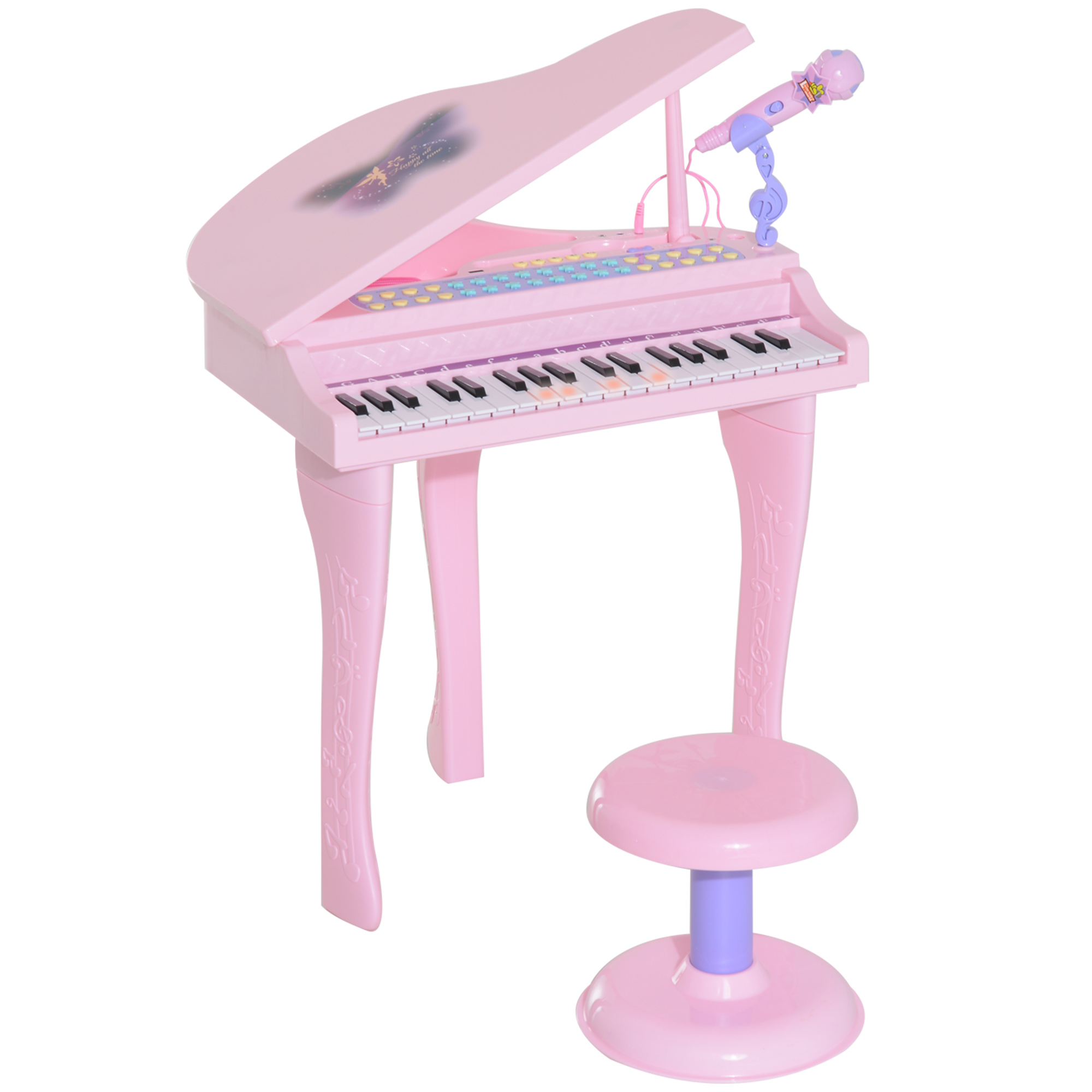 Bērnu klaviatūra ar 37 taustiņiem, klavieres ar mikrofonu, LED mācību režīms, ierakstīšanas funkcija, klavieru mūzikas instruments 3-6 gadus veciem bērniem, rozā
