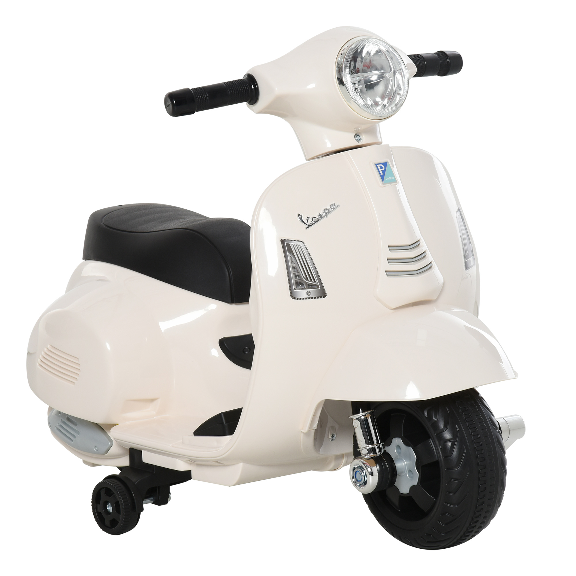 Elektriskais bērnu motocikls Vespa, elektriskais motocikls ar LED gaismu, skaņu, bērnu elektriskais motocikls bērniem vecumā no 18 līdz 36 mēnešiem, balts