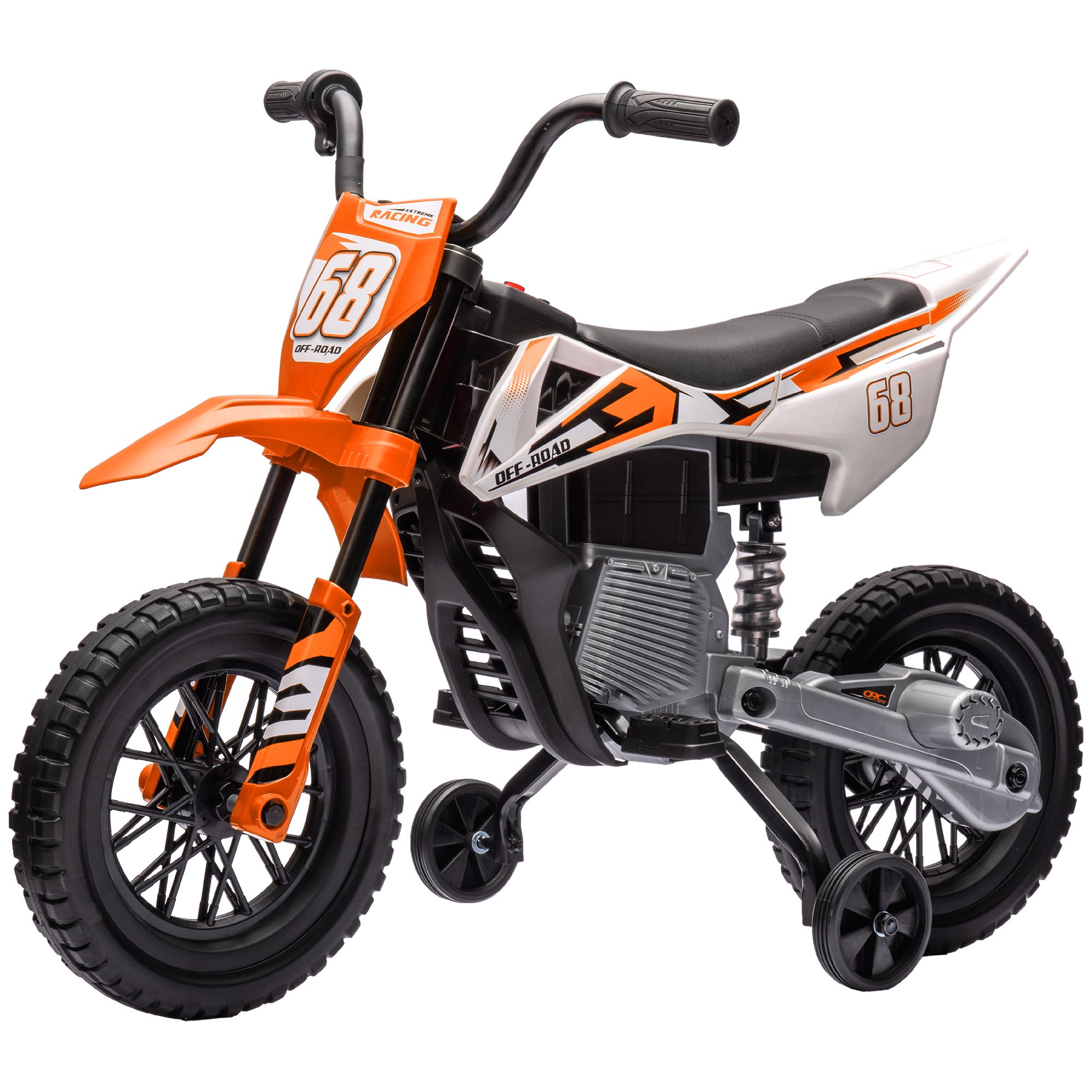 Elektriskais motocikls bērniem, 12 V bērnu motocikls ar mūziku, bērnu transportlīdzeklis ar treniņriteņiem, 3-6 gadi, oranžs