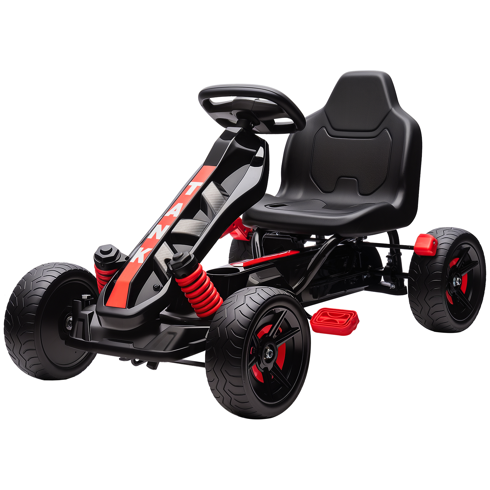 Gokarts ar pedāļiem, pedāļu automašīna bērniem ar bremzēm, neslīdoši riteņi, metāla rāmis, 3-6 gadi, sarkans