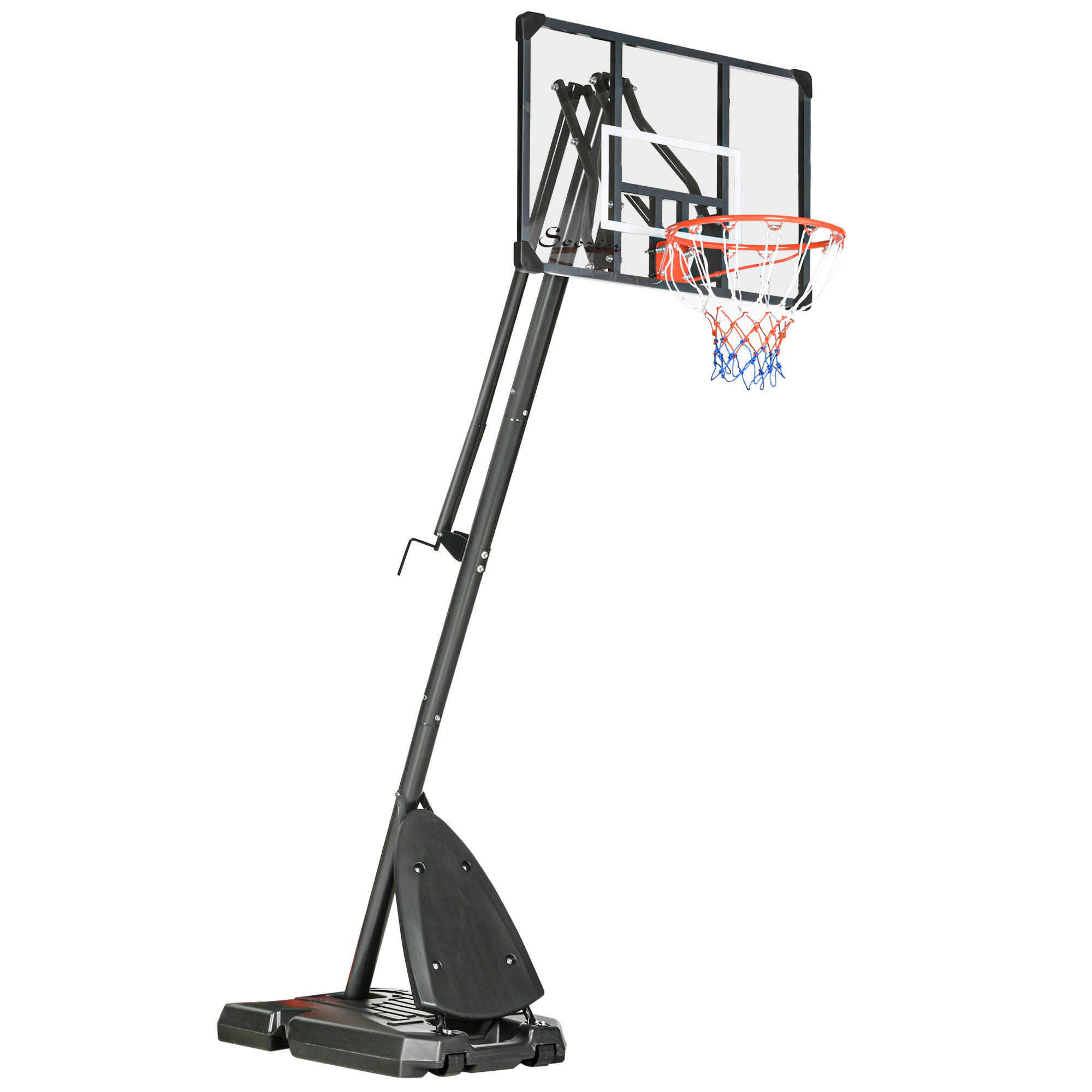 Basketbola statīvs, regulējams groza augstums 2,3-2,9 m, apakšējais atsitiena stienis, piepildāma pamatne, sarkans + melns