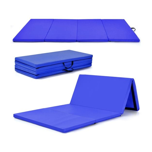 240 x 120 x 5 cm salokāms vingrošanas paklājiņš ar Velcro un 2 rokturiem, zils