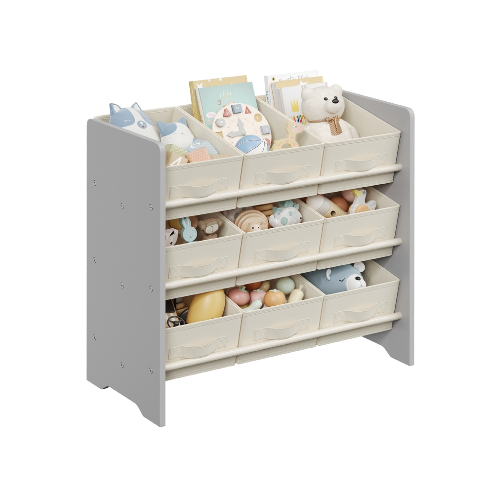 Bērnu istabas plaukts, rotaļlietu un grāmatu organizators, ar 9 neaustām uzglabāšanas kastēm, ietilpīgs, 29,5 x 62,5 x 60 cm
