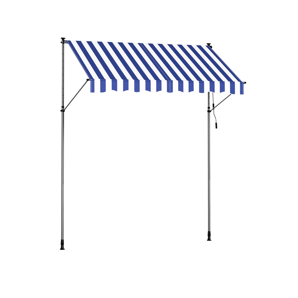 Nojume ar klipsi 250 x 120 cm ar rokas kloķi elastīgai saules aizsardzībai, zilgani balts