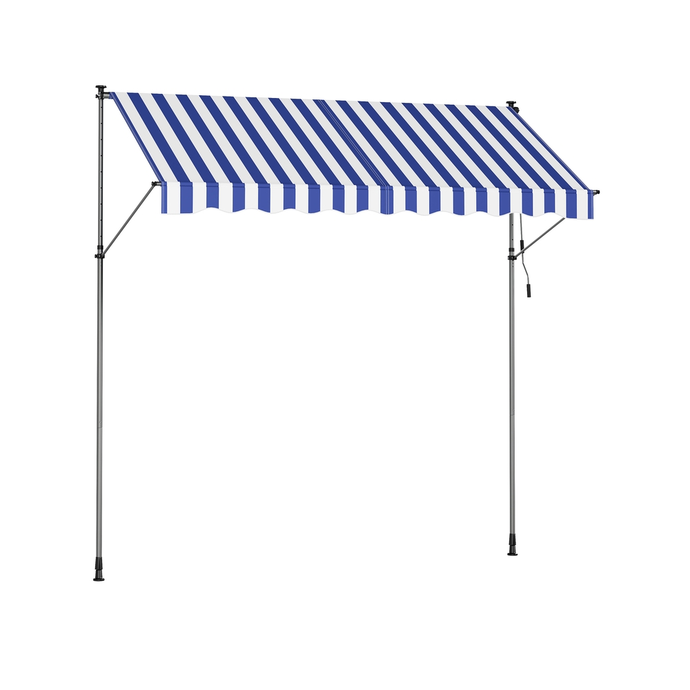 Nojume ar klipsi 300 x 120 cm saules aizsardzībai ar rokas kloķi, zilgani balts