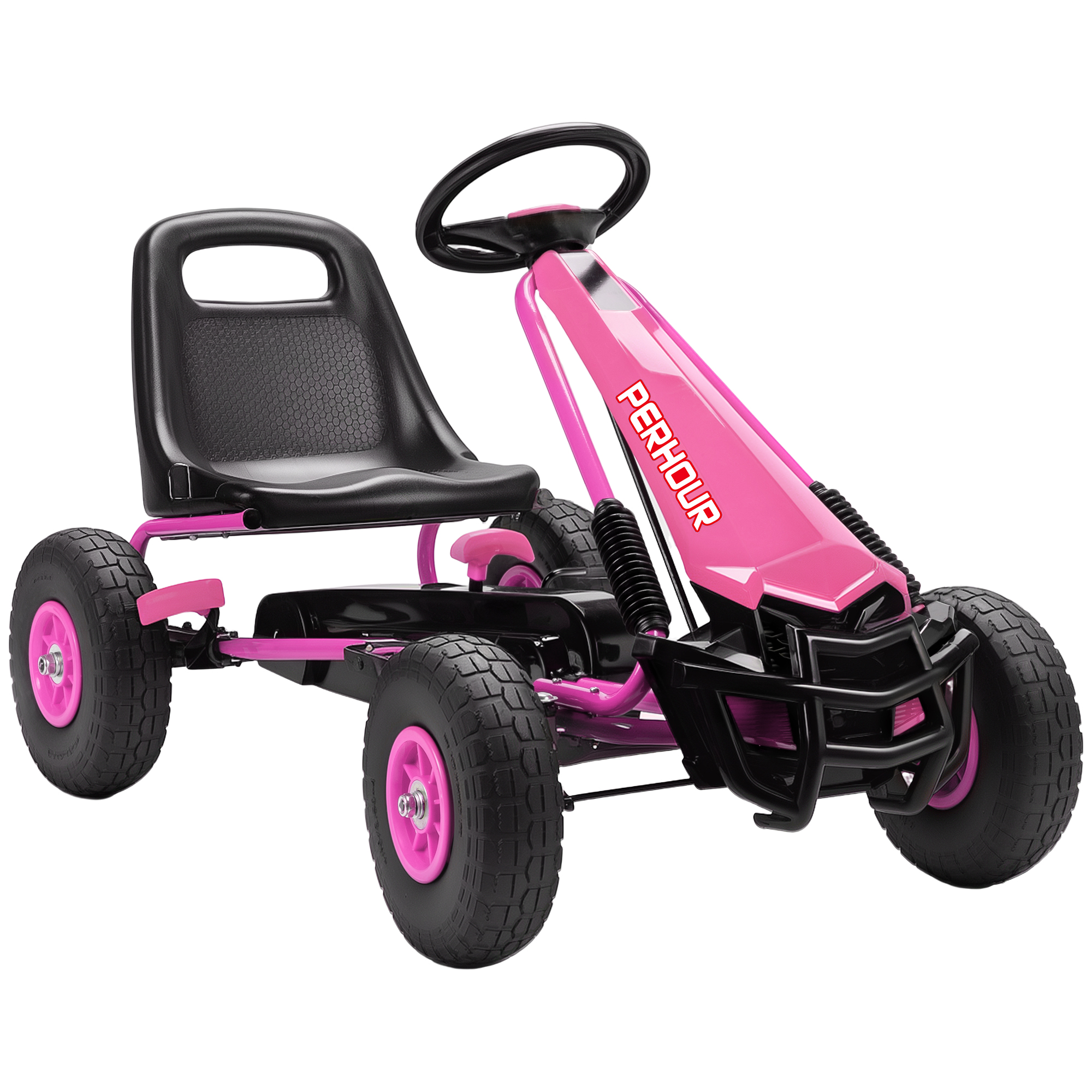 Bērnu pedāļu gokarts, regulējams sēdeklis, EVA riteņi, bremzes, sajūgs, 3-8 gadu vecumam, rozā