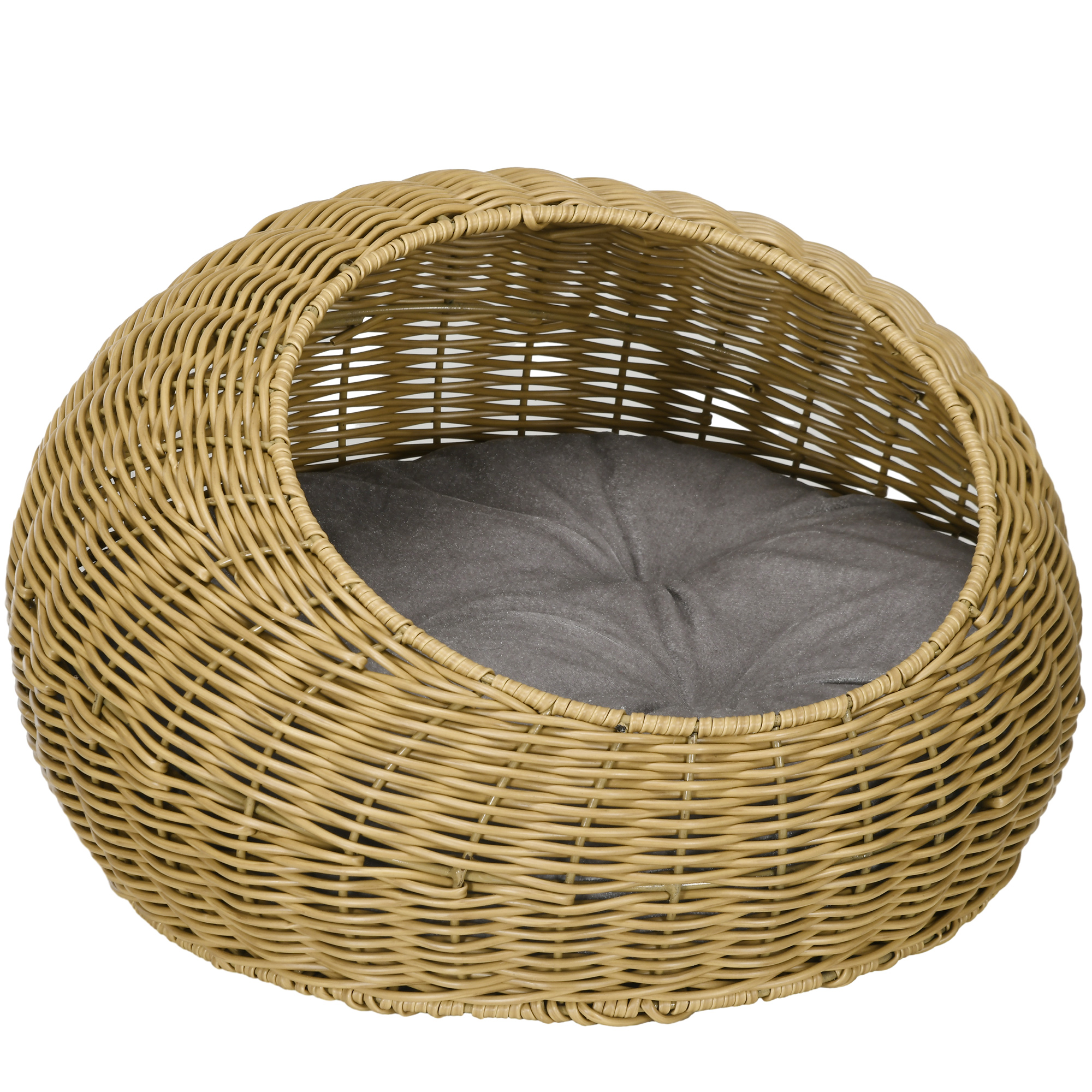 Kassi koobas pestava padjaga kuni 4 kg kaaluvatele loomadele sisekasutuseks kunstrotang Ø50 x 31 cm helepruun