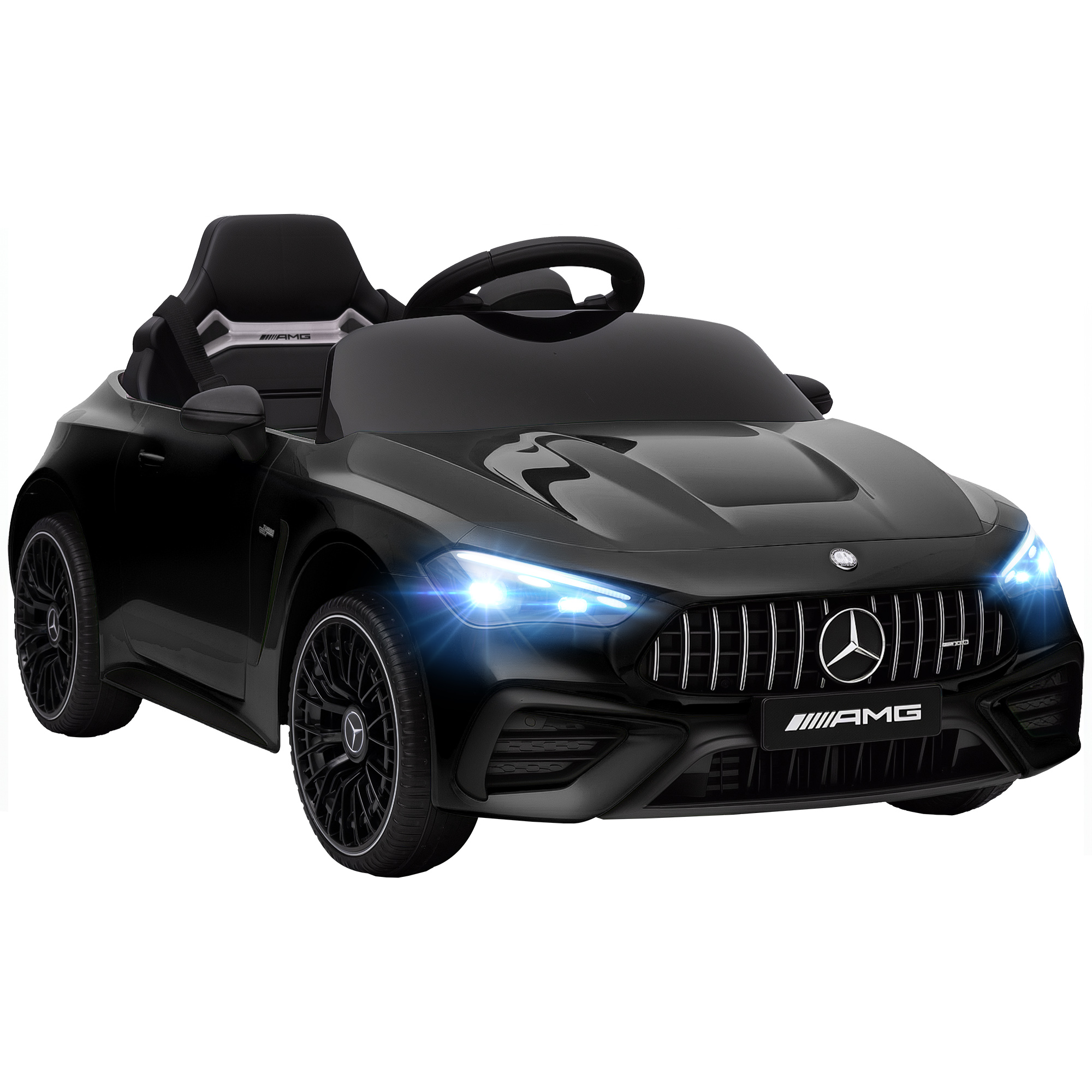 Bērnu elektromobilis, Mercedes dizains, 12 V dzinējs, tālvadības pults, LED gaismas, mūzika, bērniem no 3 līdz 6 gadu vecumam, melns