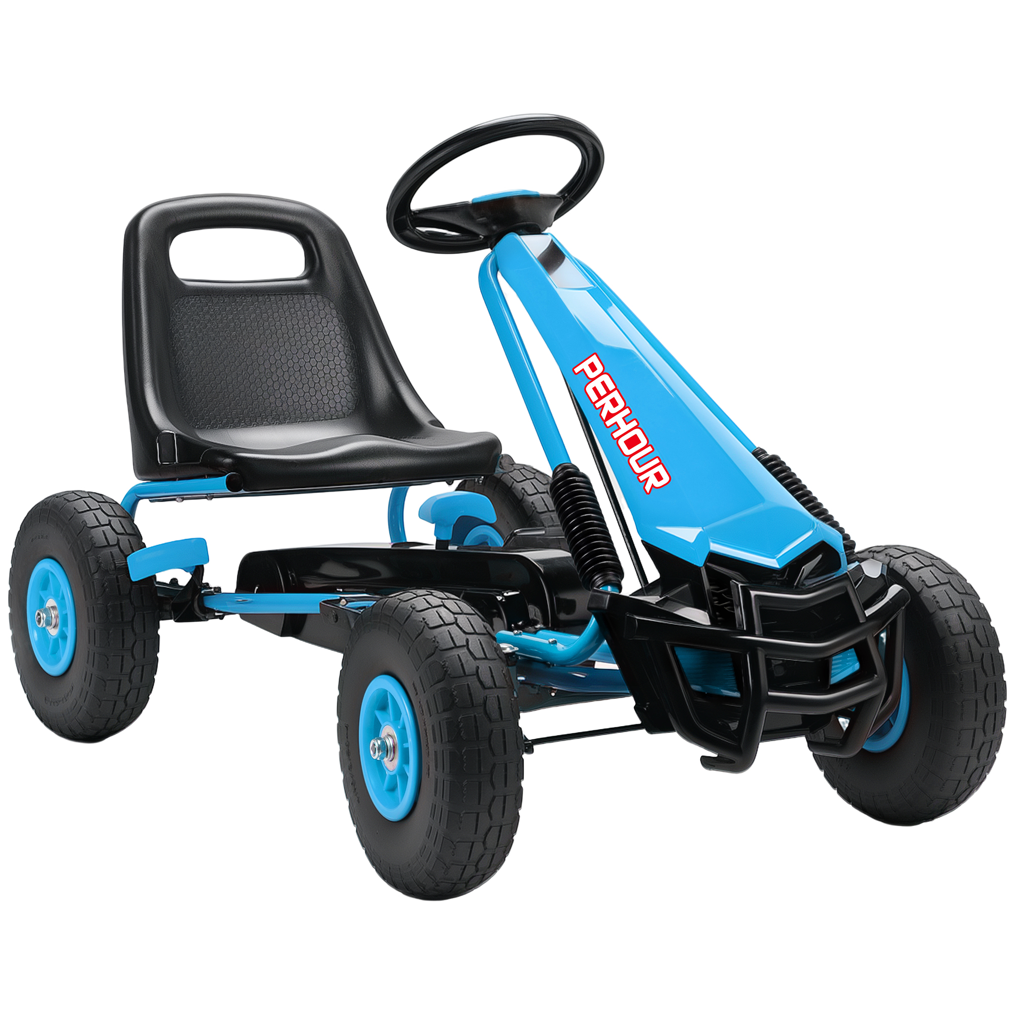 Bērnu pedāļu gokarts, regulējams sēdeklis, EVA riteņi, bremzes, sajūgs, 3-8 gadu vecumam, zils