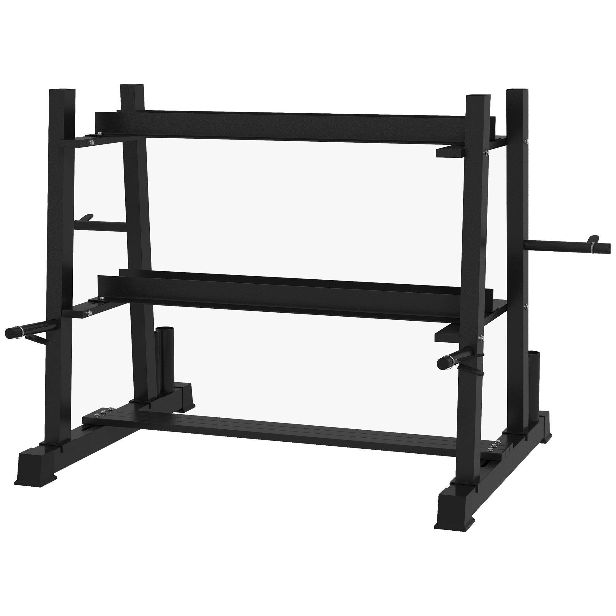 Svaru stieņu statīvs hantelēm, svaru bumbām, svaru diskiem, 3 līmeņi, regulējams, tērauda, 131 x 75 x 80 cm, melns