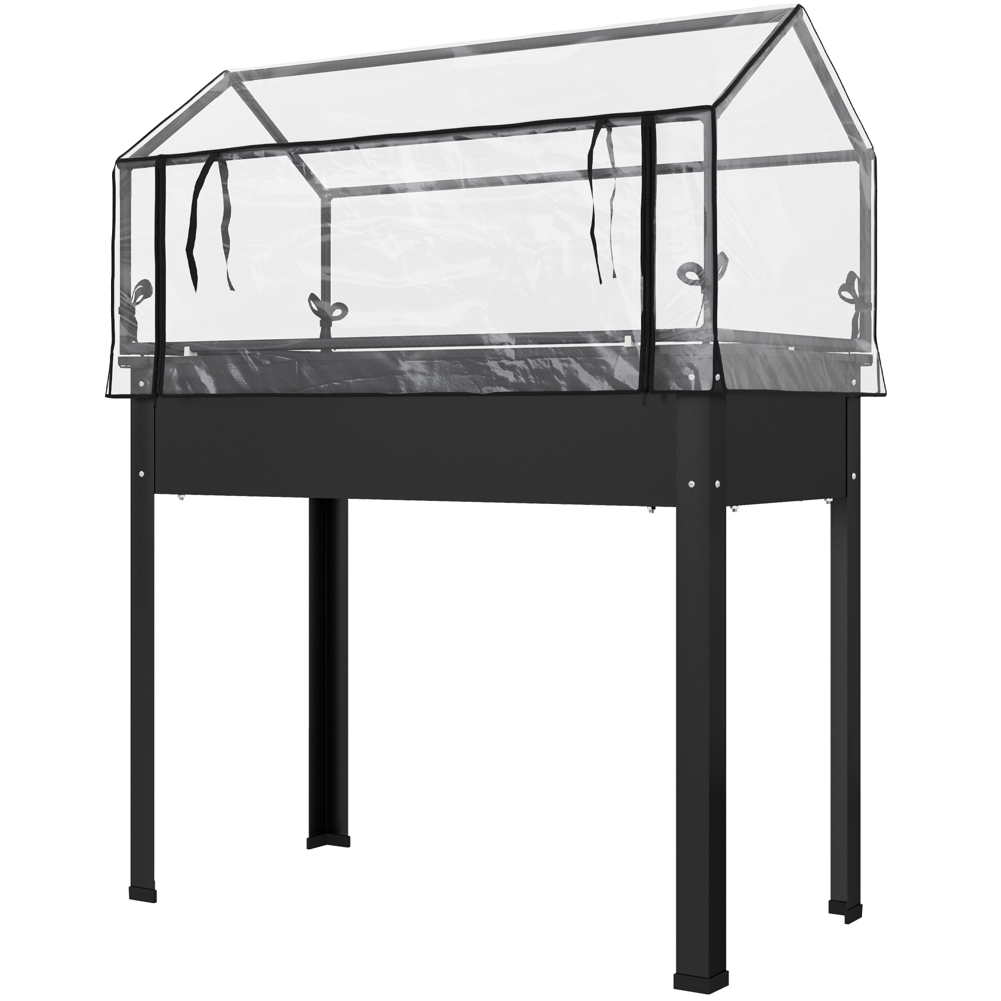 Kõrgpeenar kasvuhoonekatusega kõrgendatud taimekast drenaažiaukudega 100 x 48 x 124 cm must