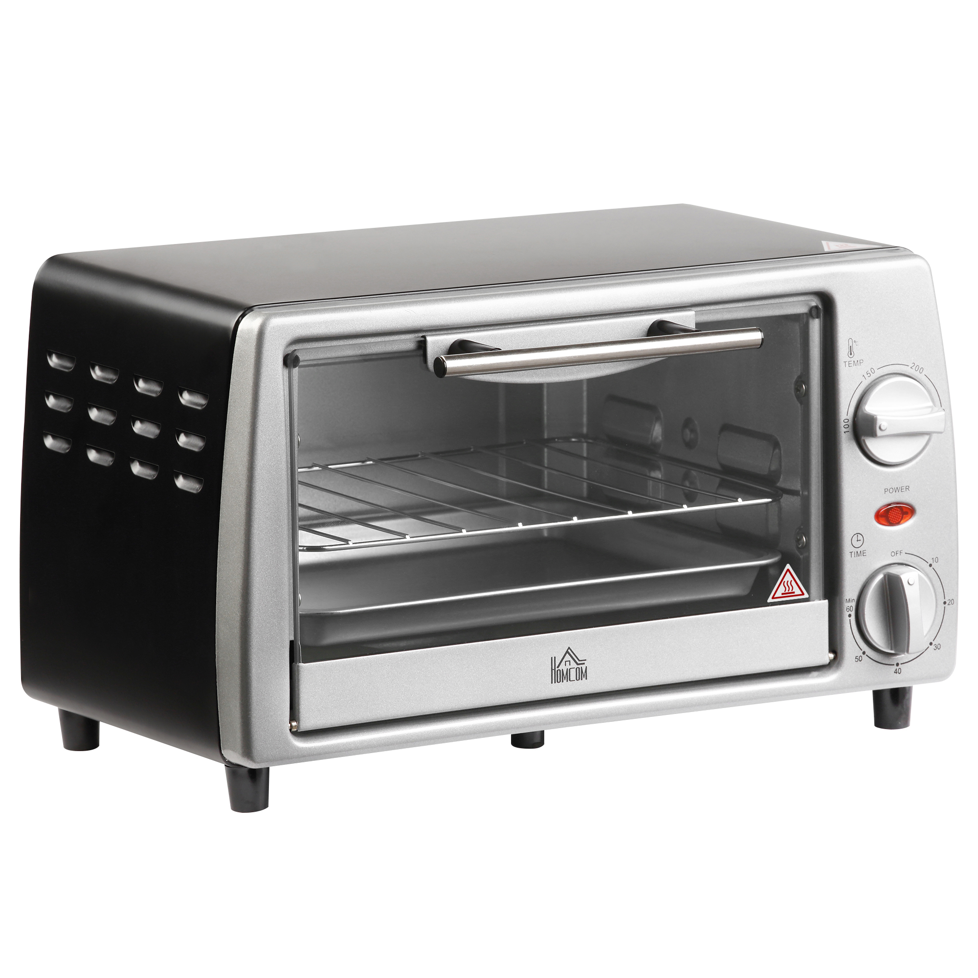 Mini krāsns 10 L 750W 100-230℃ 60 min taimeris ar cepšanas paplāti, grila režģi un noņemamu pamatnes paplāti, picas krāsns sudraba krāsā