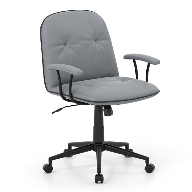 Mugavate polsterdatud käetugede ja laia istmega ergonoomiline kunstnahast kontoritool ning stiilne töötool, hall