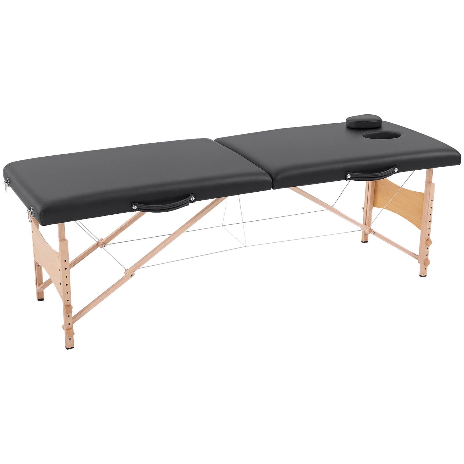 Mobils 2 zonu salokāms, augstumā regulējams masāžas galds, 60 cm plats, ar pārnēsāšanas somu, koka kājām, masāžas sols, masāžas gulta tetovēšanas salonam, melns