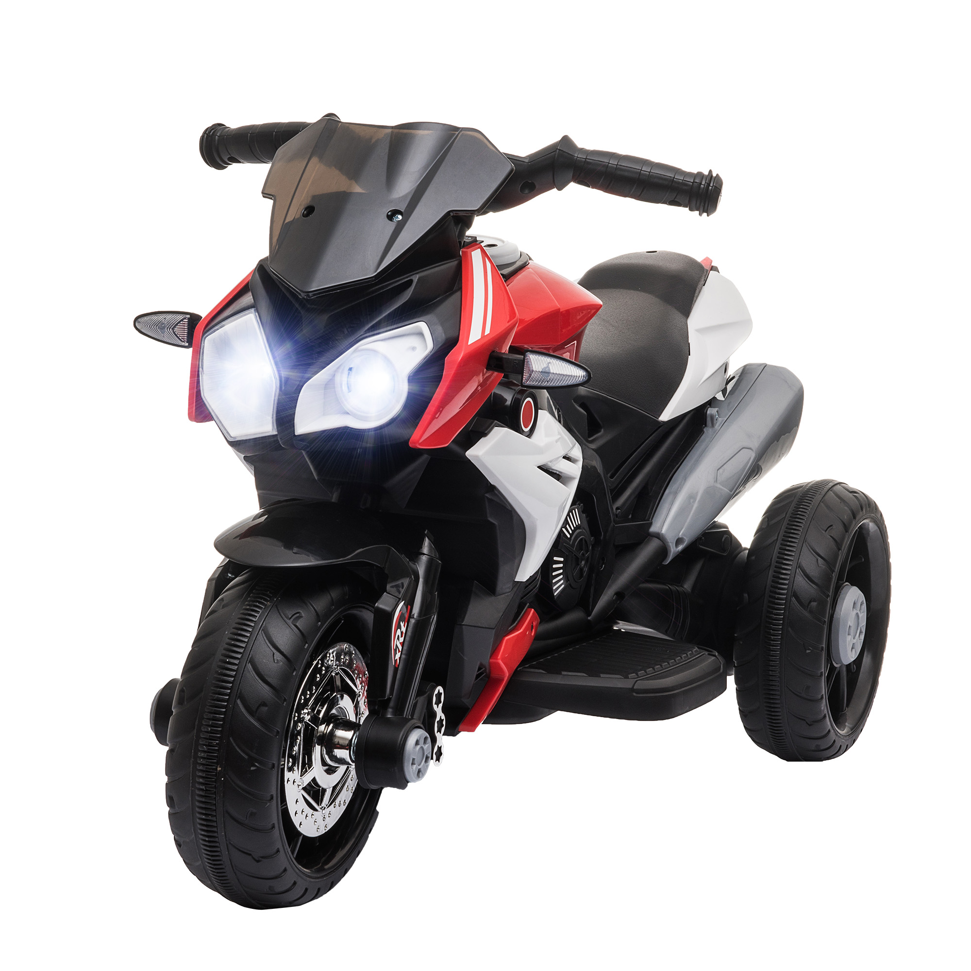 Elektriskais bērnu motocikls, gaismas un skaņas, 3 km/h, uzlādējams, plastmasas un metāla, melns/sarkans