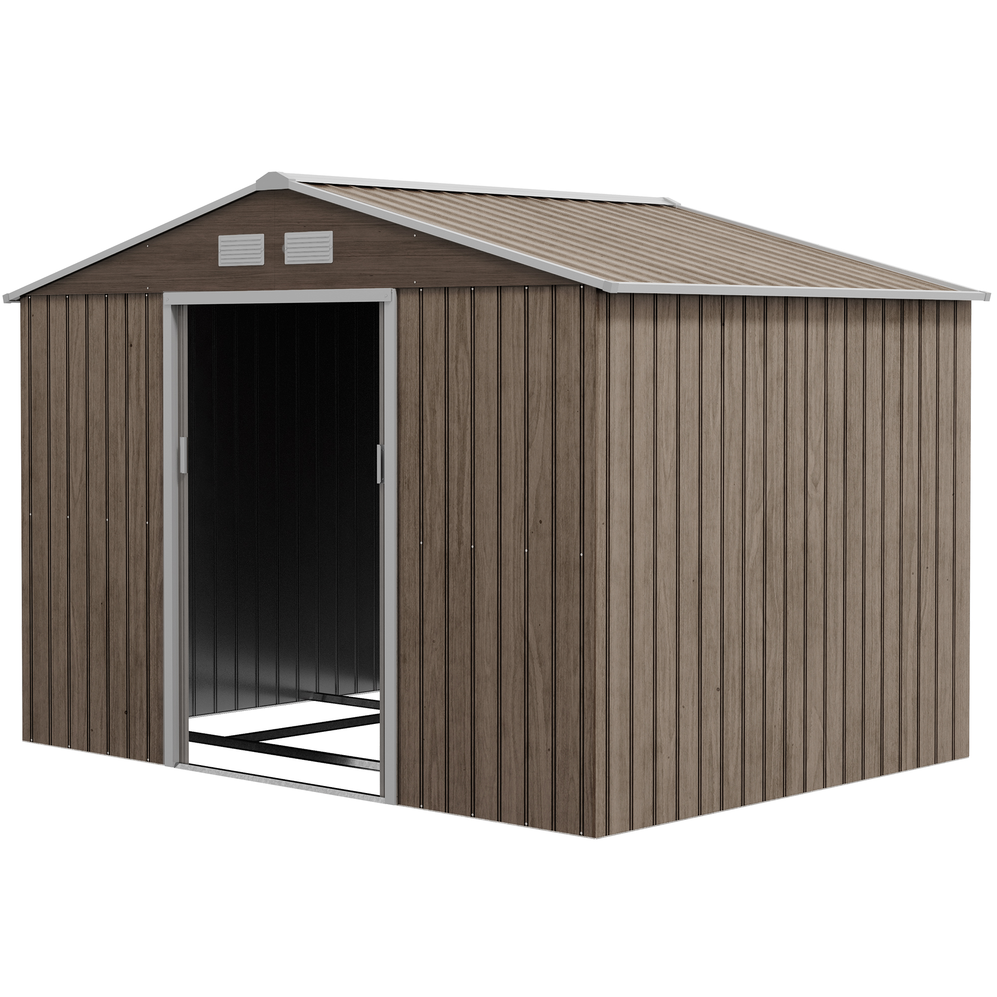 Dārza šķūnis, 2 bīdāmās durvis, 4 logi, laikapstākļiem izturīgs, metāla korpuss, 2,7 x 1,9 x 1,9 m, brūns