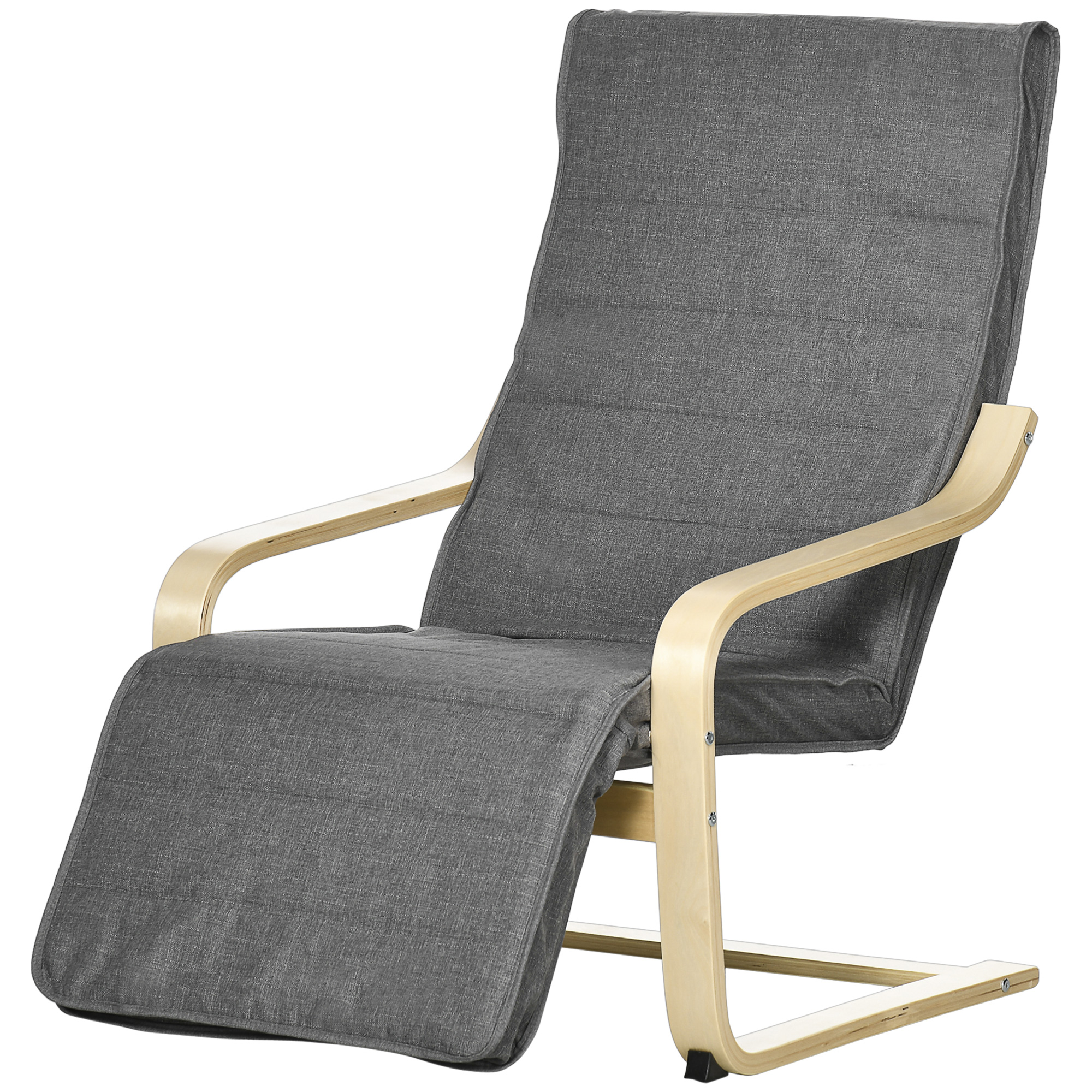 Akcenta krēsls, atgāžams krēsls ar regulējamu kāju balsta leņķi, bērza koka rāmis, līdz 120 kg, 66,5 x 94 x 100 cm, pelēks