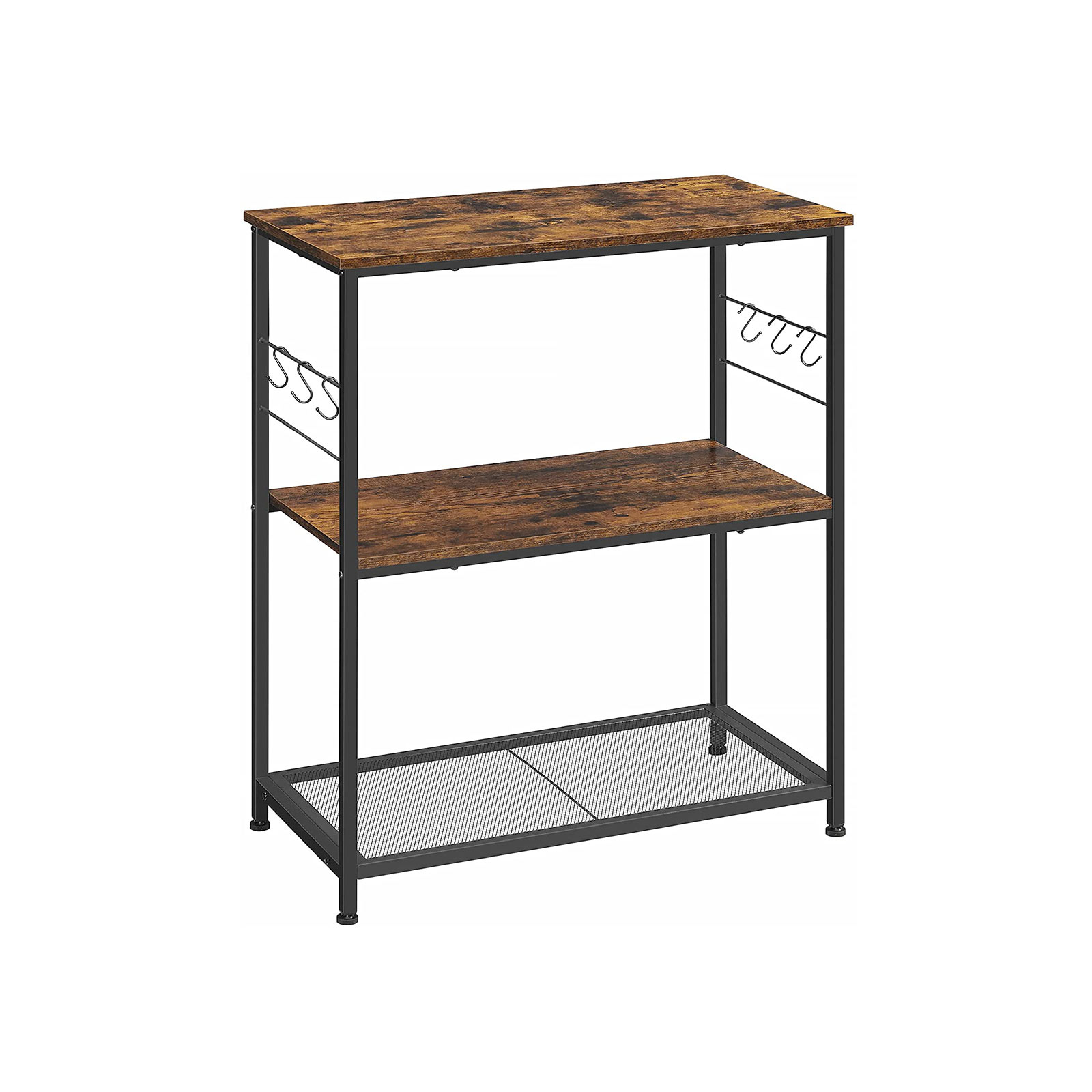 Köögiriiul ja köögisaar 3 avatud riiulit 6 konksu metallraam 80 x 40 x 90 cm