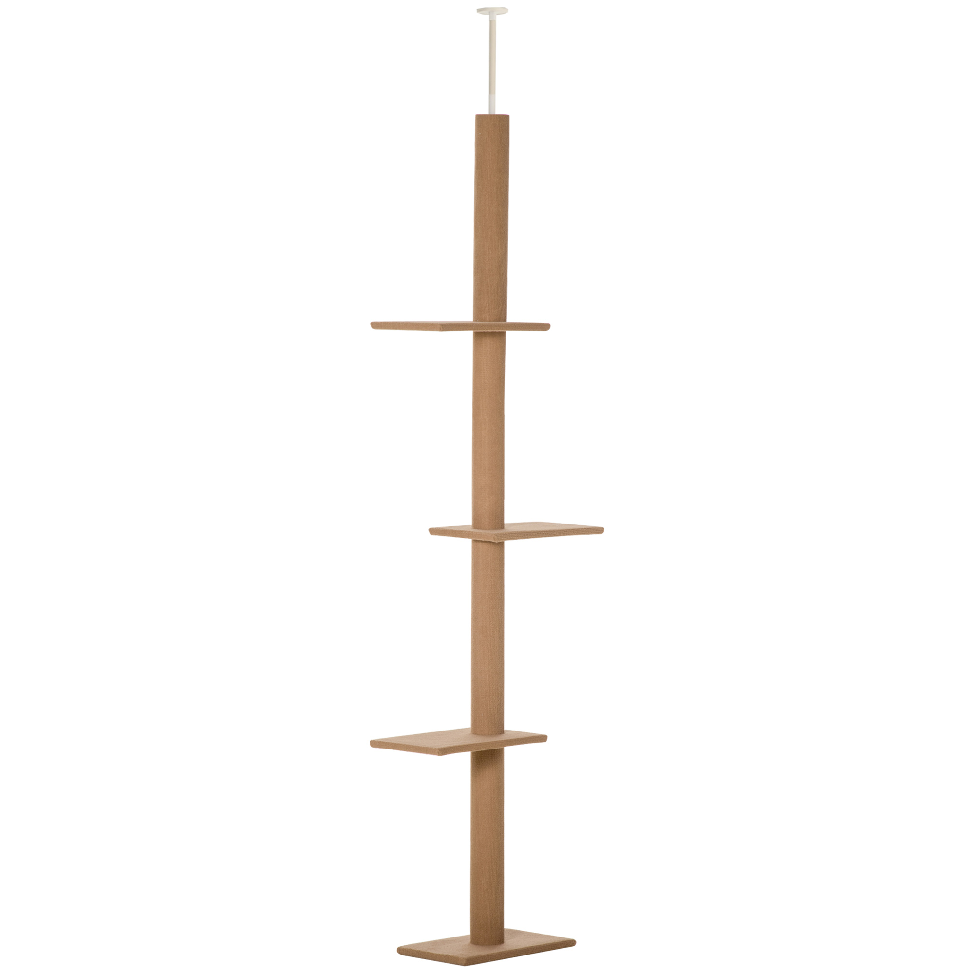 Kaķu māja ar regulējamu augstumu, 228–260 cm, kāpšanas māja kaķiem ar 3 līmeņiem, kaķu skrāpēšanas stabs, rotaļu māja no grīdas līdz griestiem, gaiši brūna