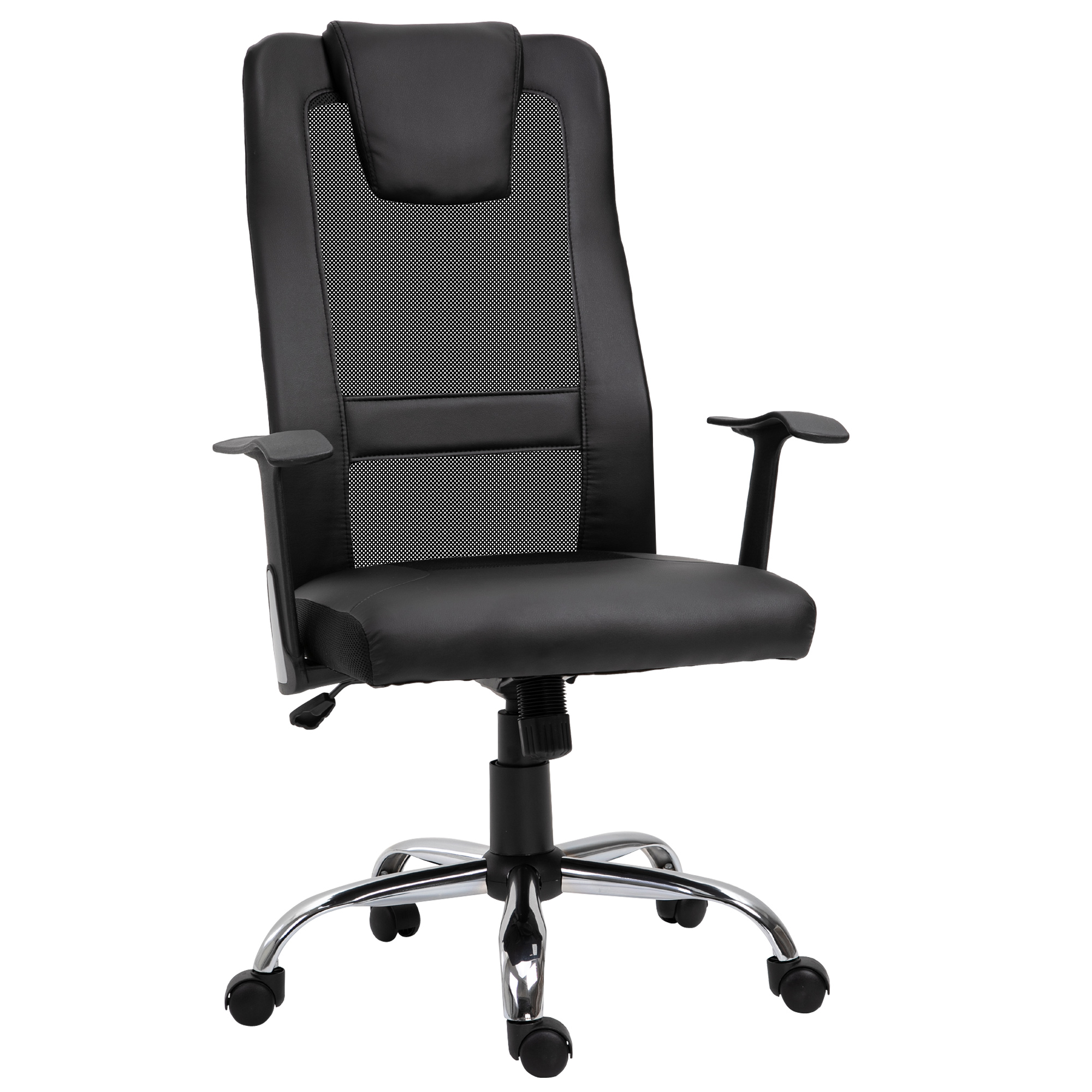 Biroja krēsls, grozāms krēsls, augstumā regulējams vadītāja krēsls, ergonomisks rakstāmgalda krēsls, PU melns, 66 x 73 x 108-118 cm