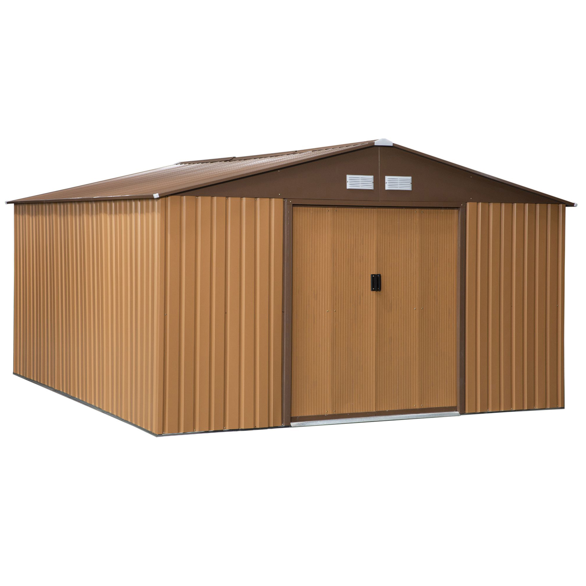 Tērauda dārza šķūnis, 20m³, instrumentu šķūnis, dārza māja, velosipēdu šķūnis, dārza šķūnis, brūns, 340 x 386 x 200 cm