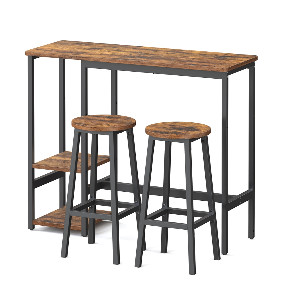 Baarilaua komplekt riiuliga söögilaua komplekt kahe taburetiga metallraam