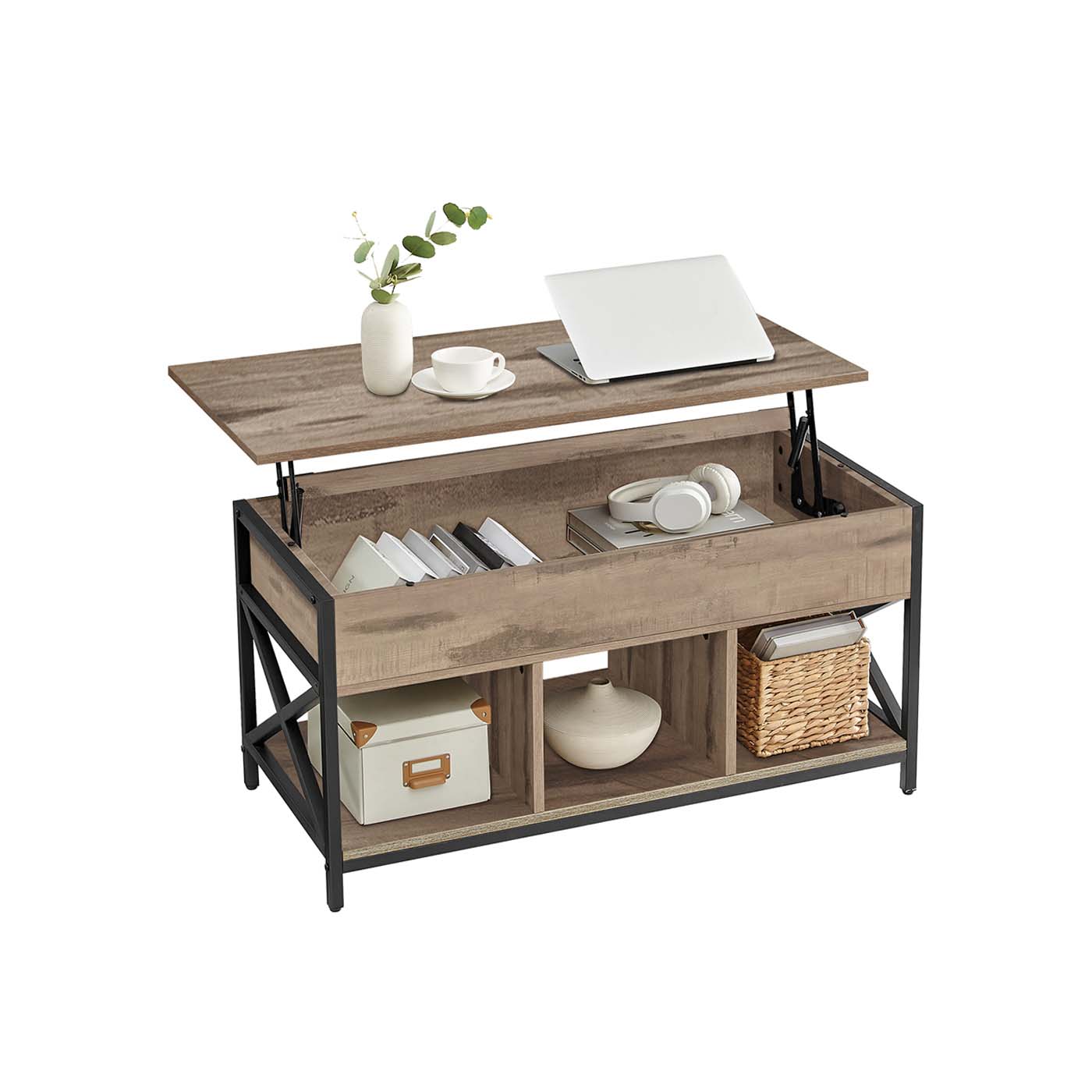 Kafijas galdiņš 50 x 100 x (46,5 - 62) cm kamieļspalvas brūns - melns