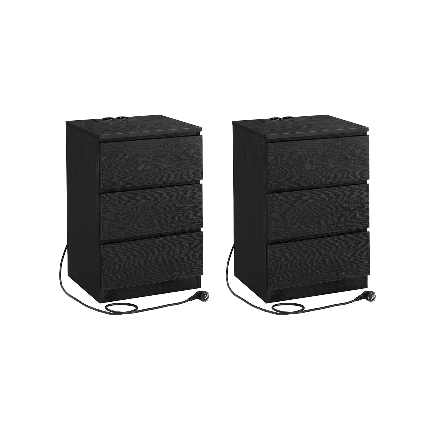 Naktsgaldiņa komplekts, 2 gab., 2 USB porti, moderns, melnkoka melns