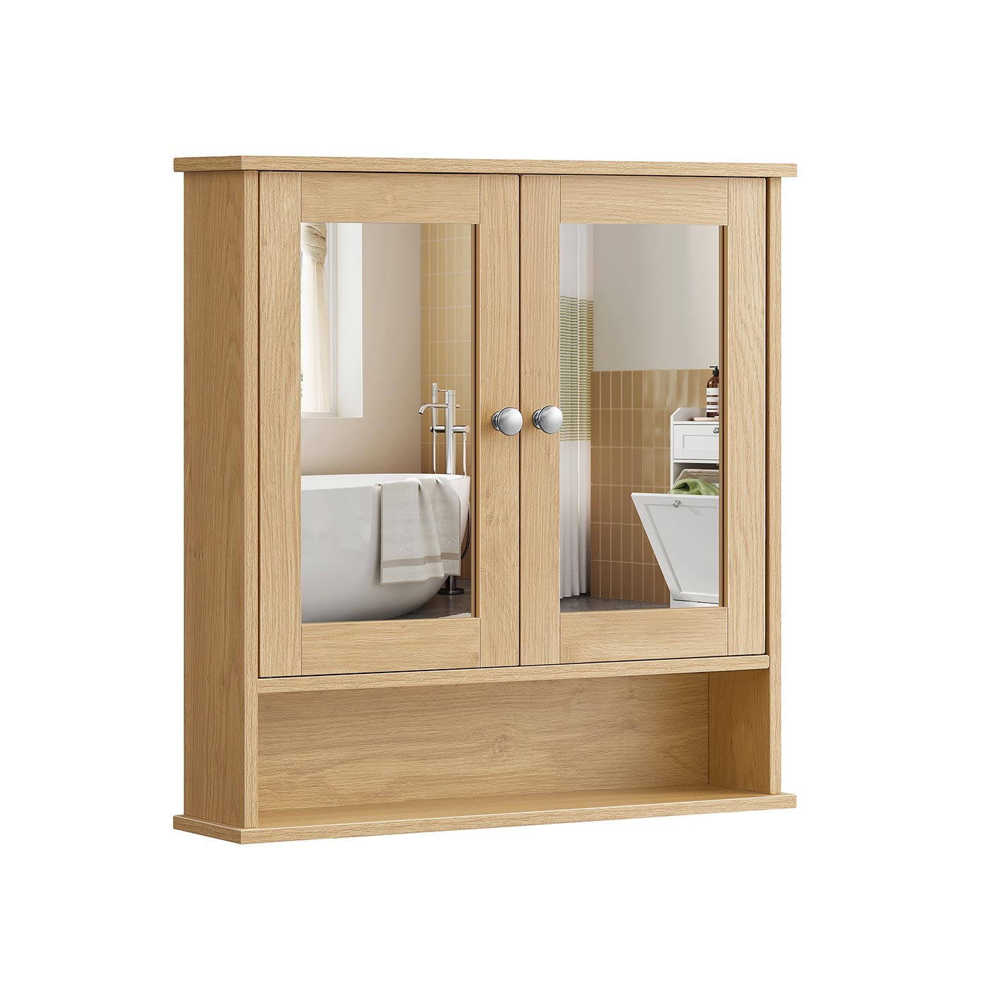 Peegelkapp vannituppa seinale kinnitatav ehtekapp avatud riiuliga 56 x 58 x 13 cm