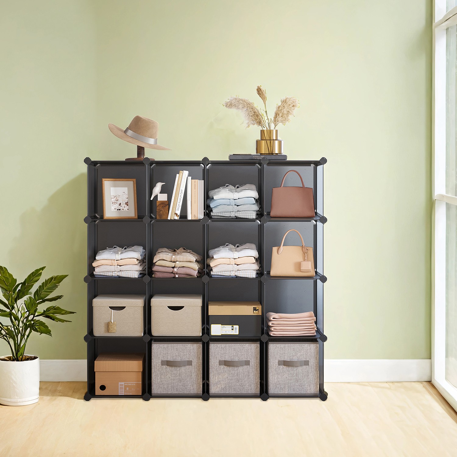 16 kubu DIY apavu plaukts, 31 x 123 x 123 cm