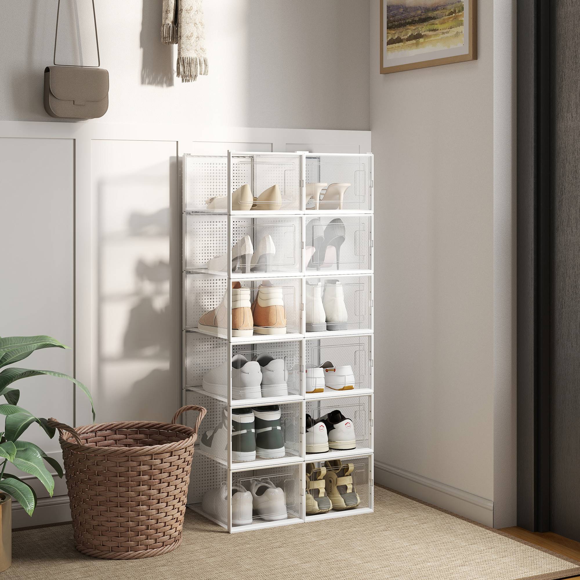 Apavu kastes, 12 daļu komplekts, plastmasas apavu organizators