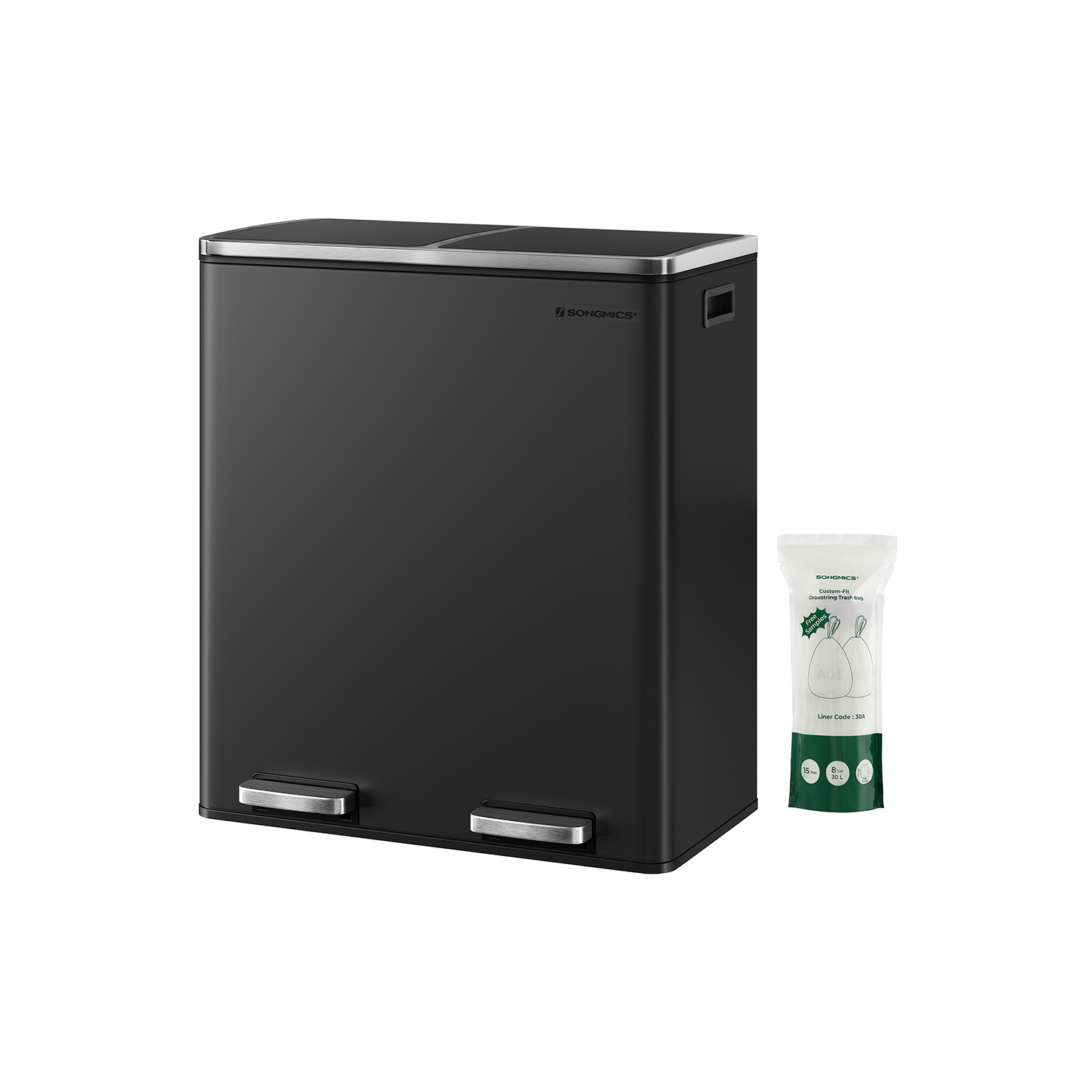 60 litru atkritumu tvertne (2 x 30 L) melna