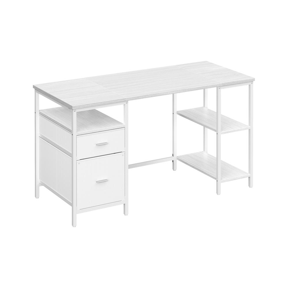 Arvutilaud 3 riiuli ja 2 sahtliga 140 x 60 x 76 cm vahervalge-pilvevalge