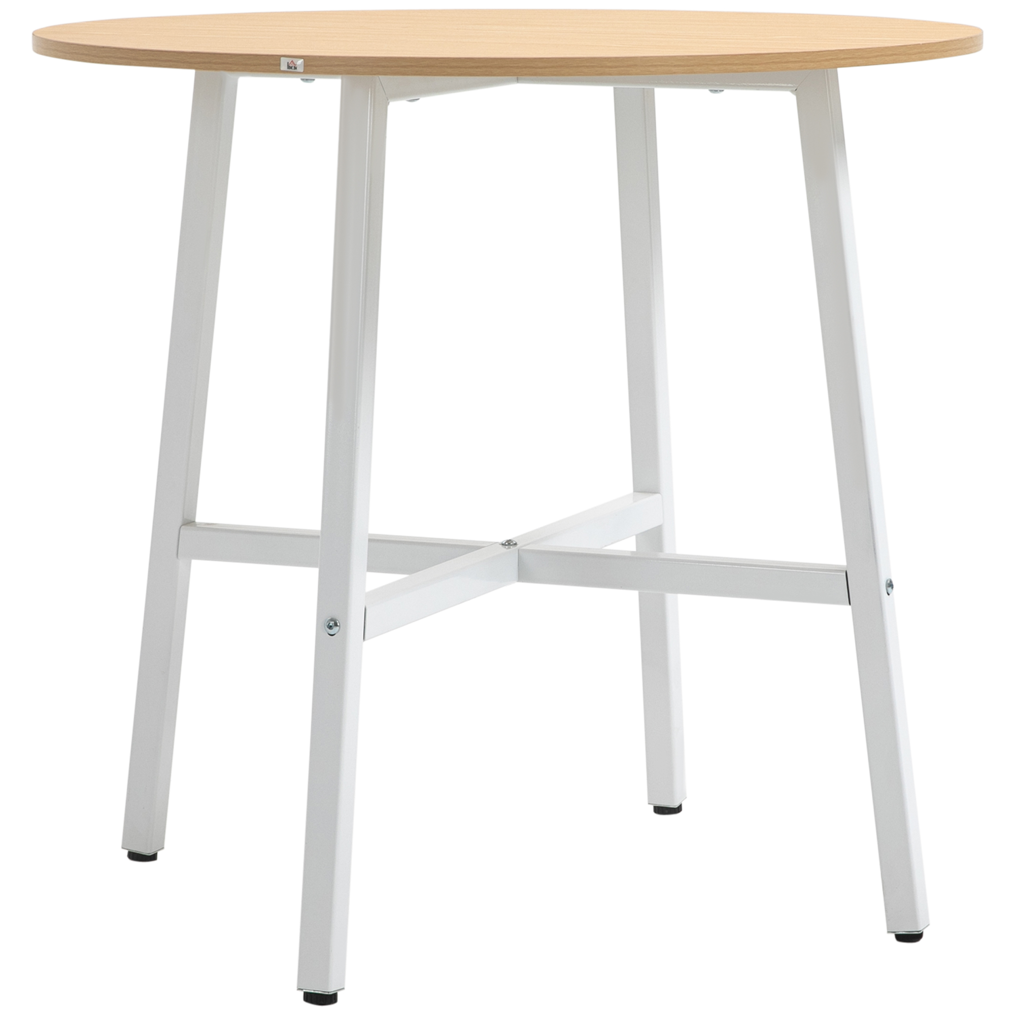Söögilaud industriaalne stiil ümar disain stabiilne kuni 60 kg Ø80 x 76K cm naturaalne puit/valge