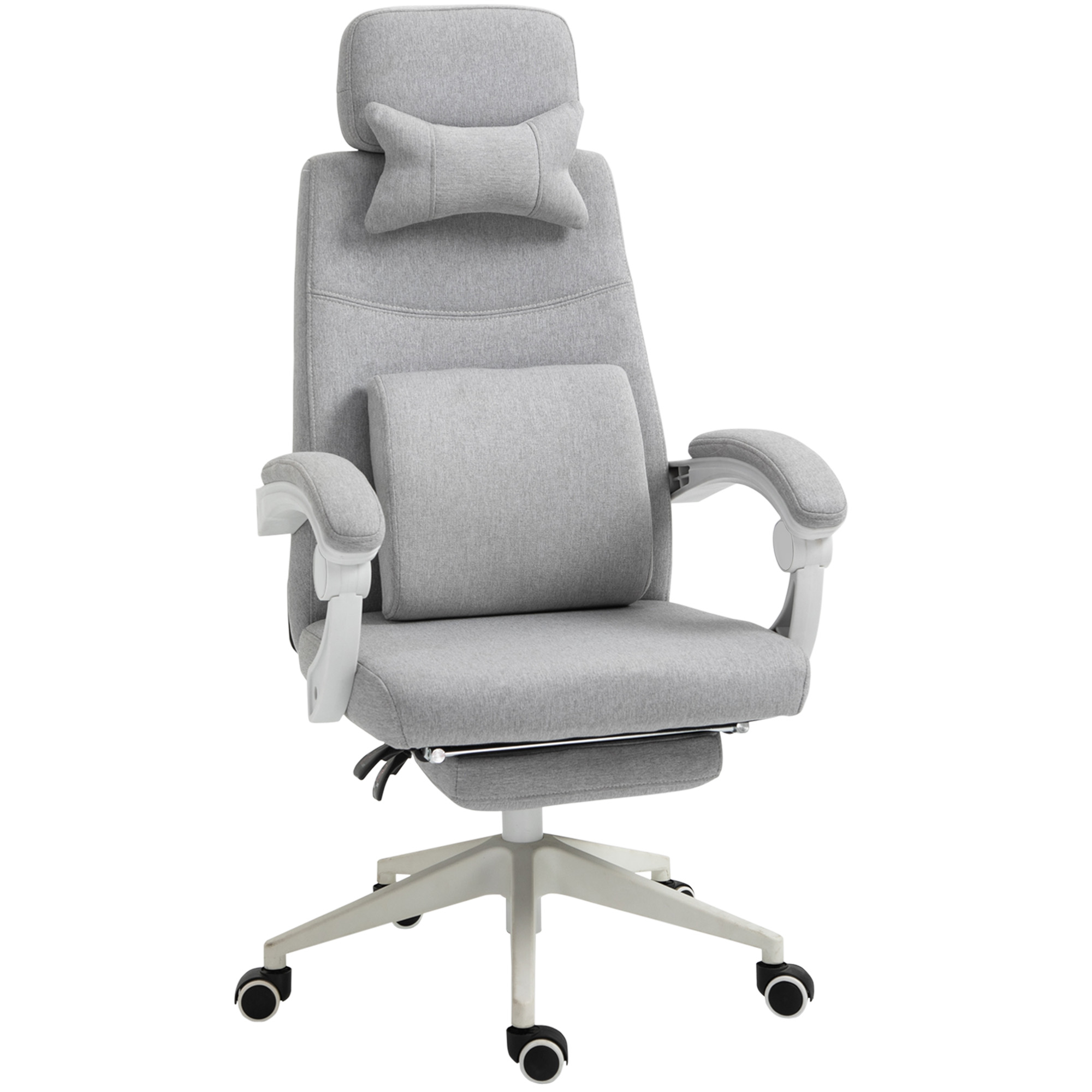 Biroja krēsls, ergonomisks rakstāmgalda krēsls ar galvas balstu, jostasvietas atbalstu, augstumā regulējams spēļu krēsls ar kāju balstu, augsta atzveltne, pelēks 62 x 68 x 117-127 cm