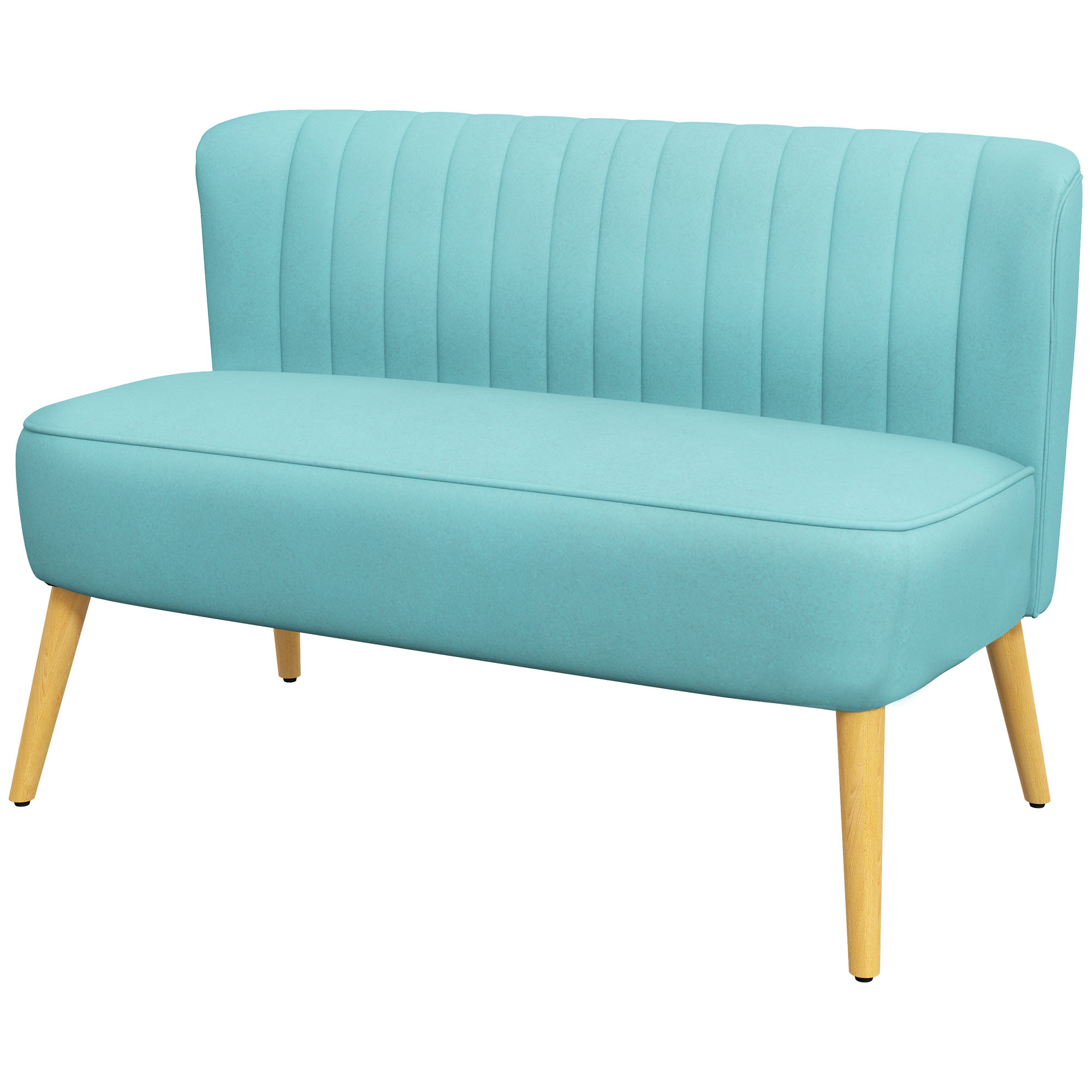 Retro dizaina divvietīgs dīvāns, koka kājas, 117 cm x 56,5 cm x 77 cm, zaļa