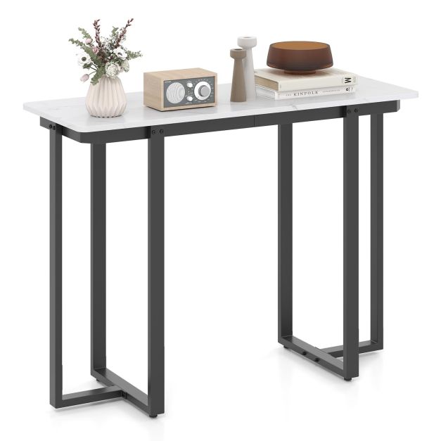 Marmoriefektiga ja elegantse musta metallraamiga kitsas konsoollaud ning kaasaegne esikulaud (107 x 40 x 79,5 cm)