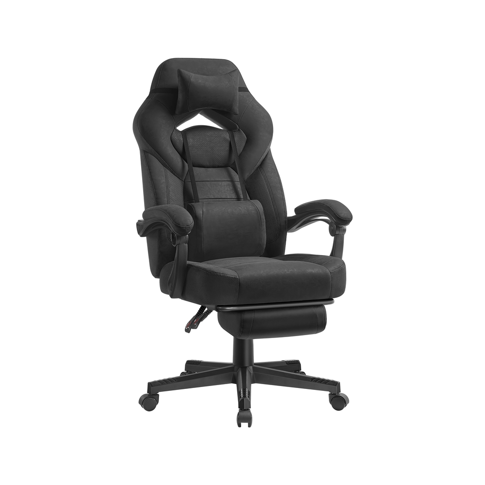 Ergonomisks biroja krēsls ar kāju balstu, melns
